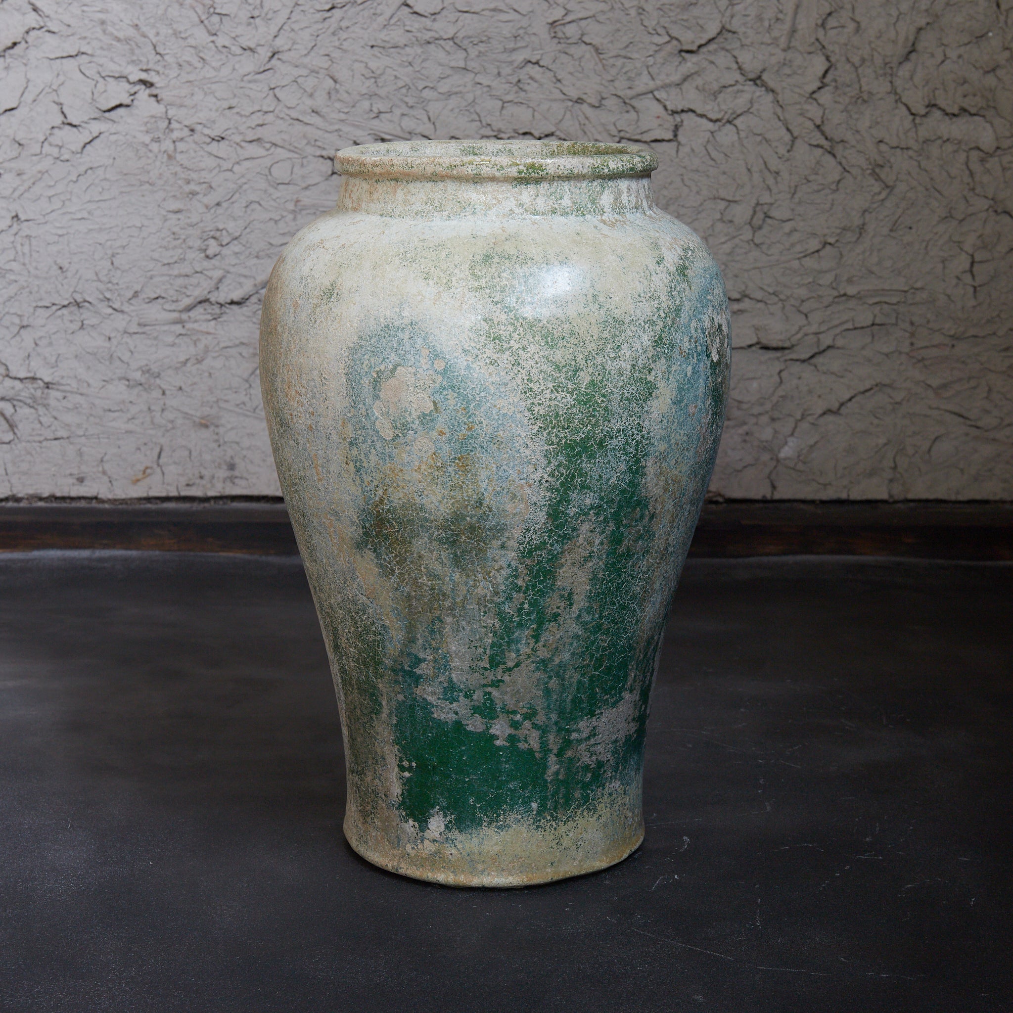CERAMIC GRANARY, Iridescent green-glazed, unlidded