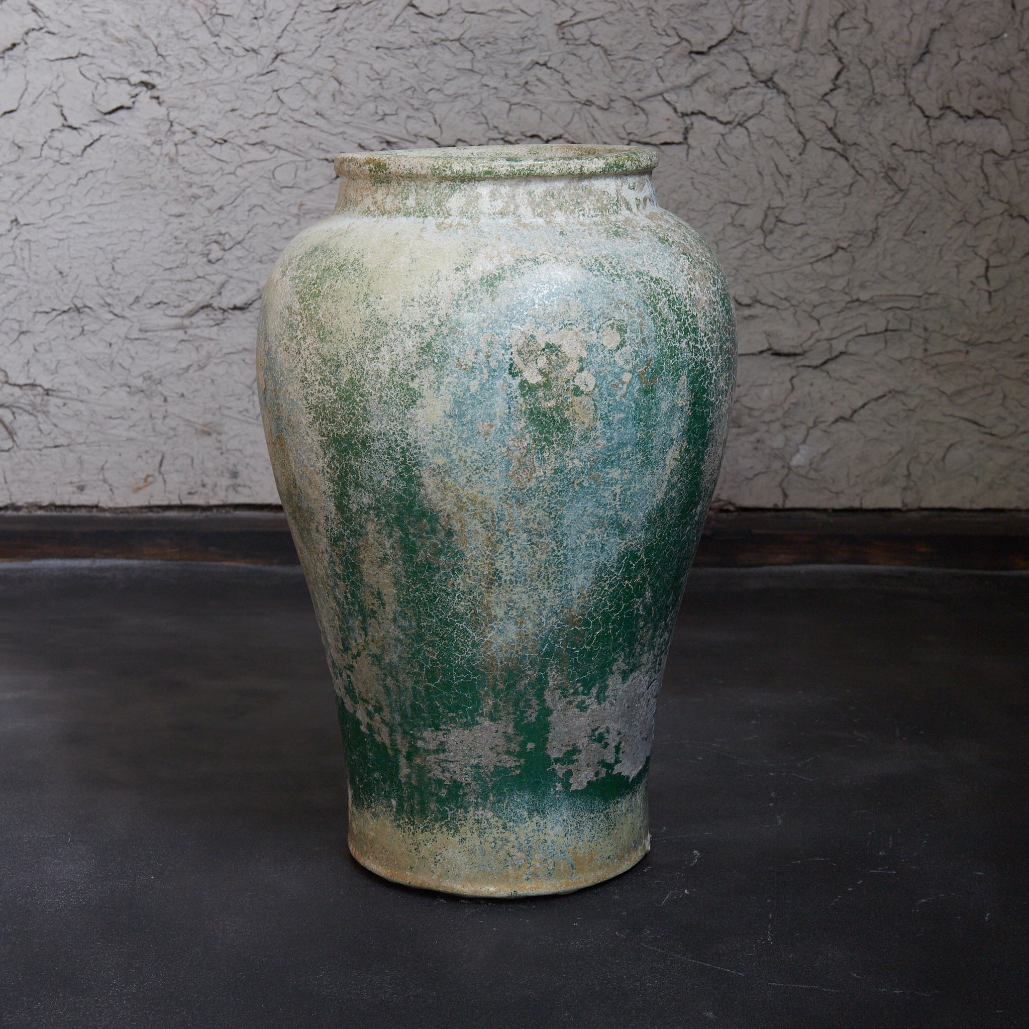 CERAMIC GRANARY, Iridescent green-glazed, unlidded