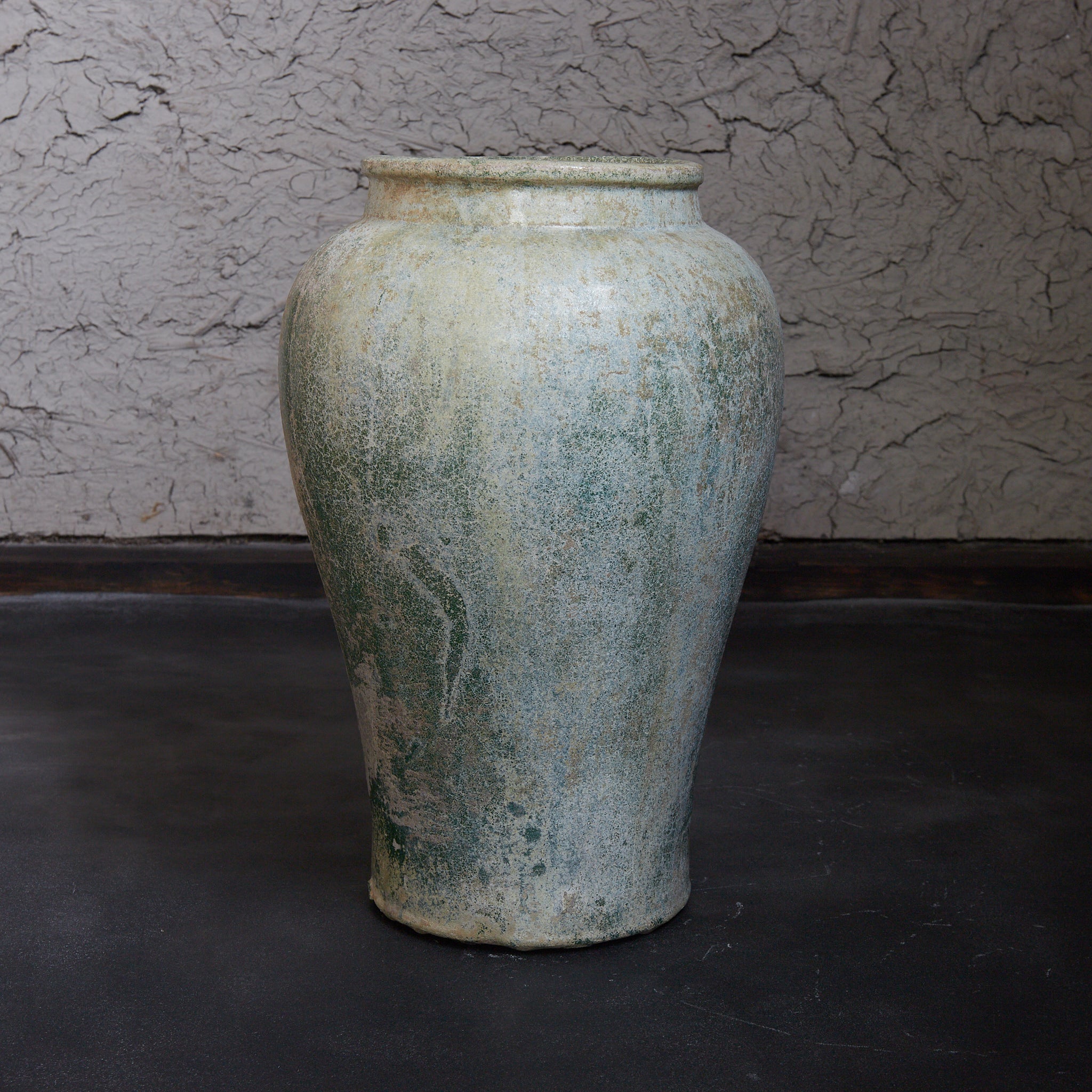 CERAMIC GRANARY, Iridescent green-glazed, unlidded