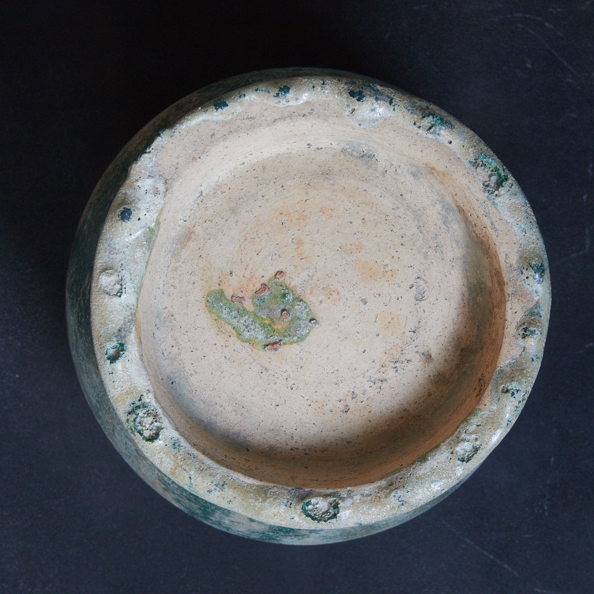 CERAMIC GRANARY, Iridescent green-glazed, unlidded
