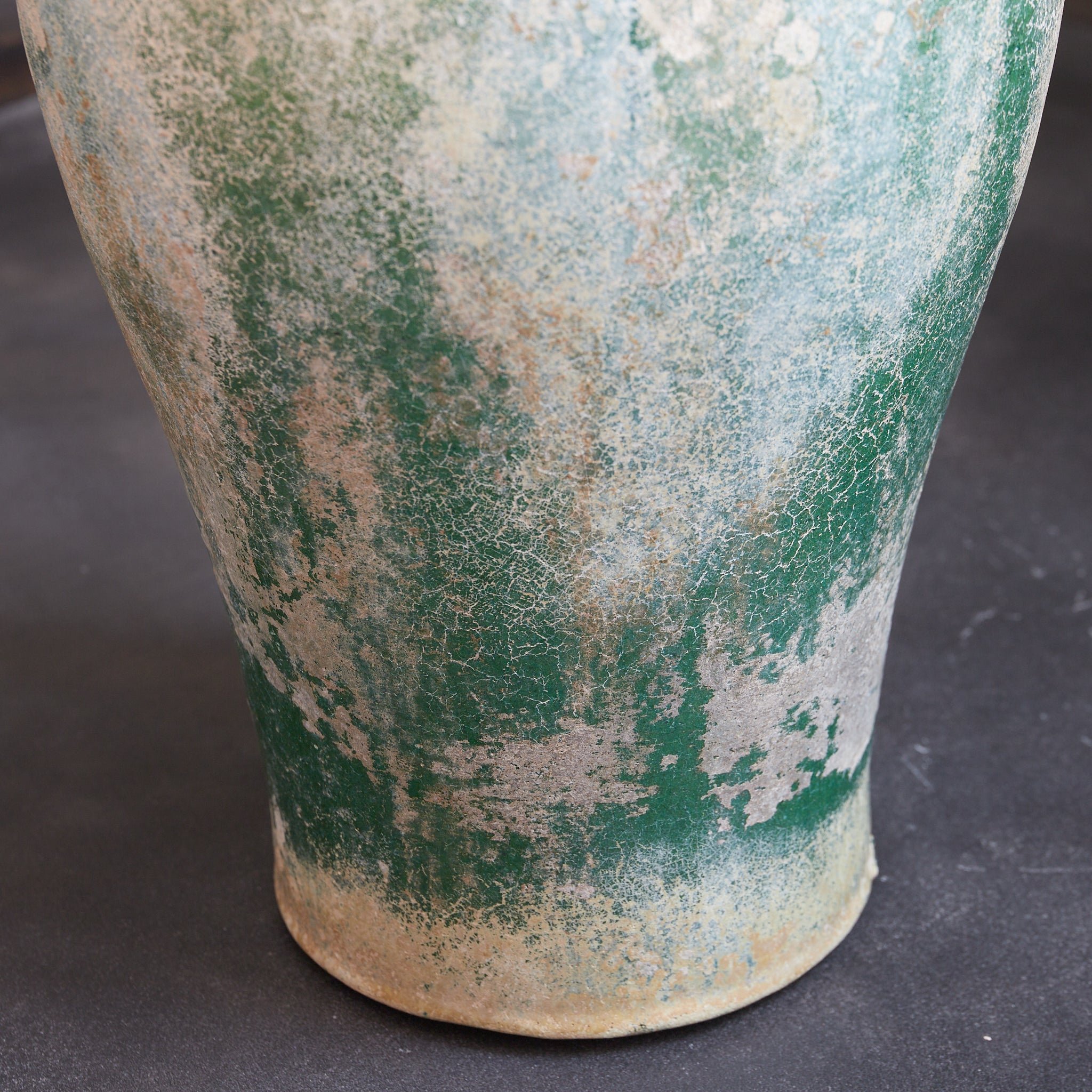 CERAMIC GRANARY, Iridescent green-glazed, unlidded
