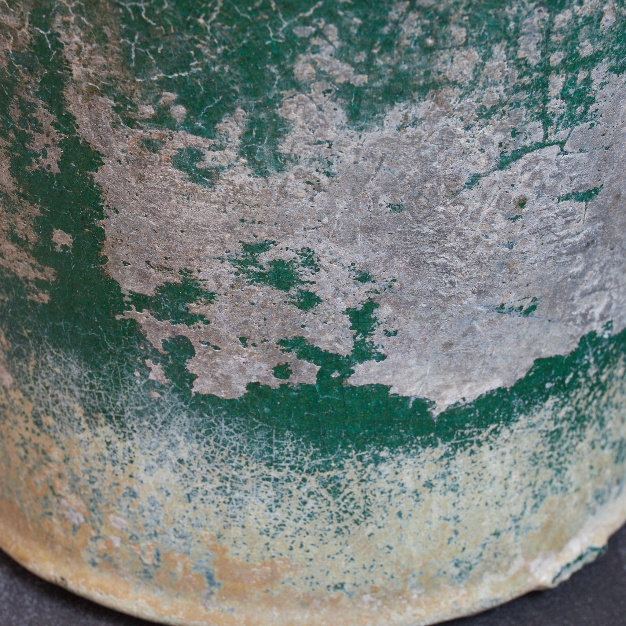 CERAMIC GRANARY, Iridescent green-glazed, unlidded