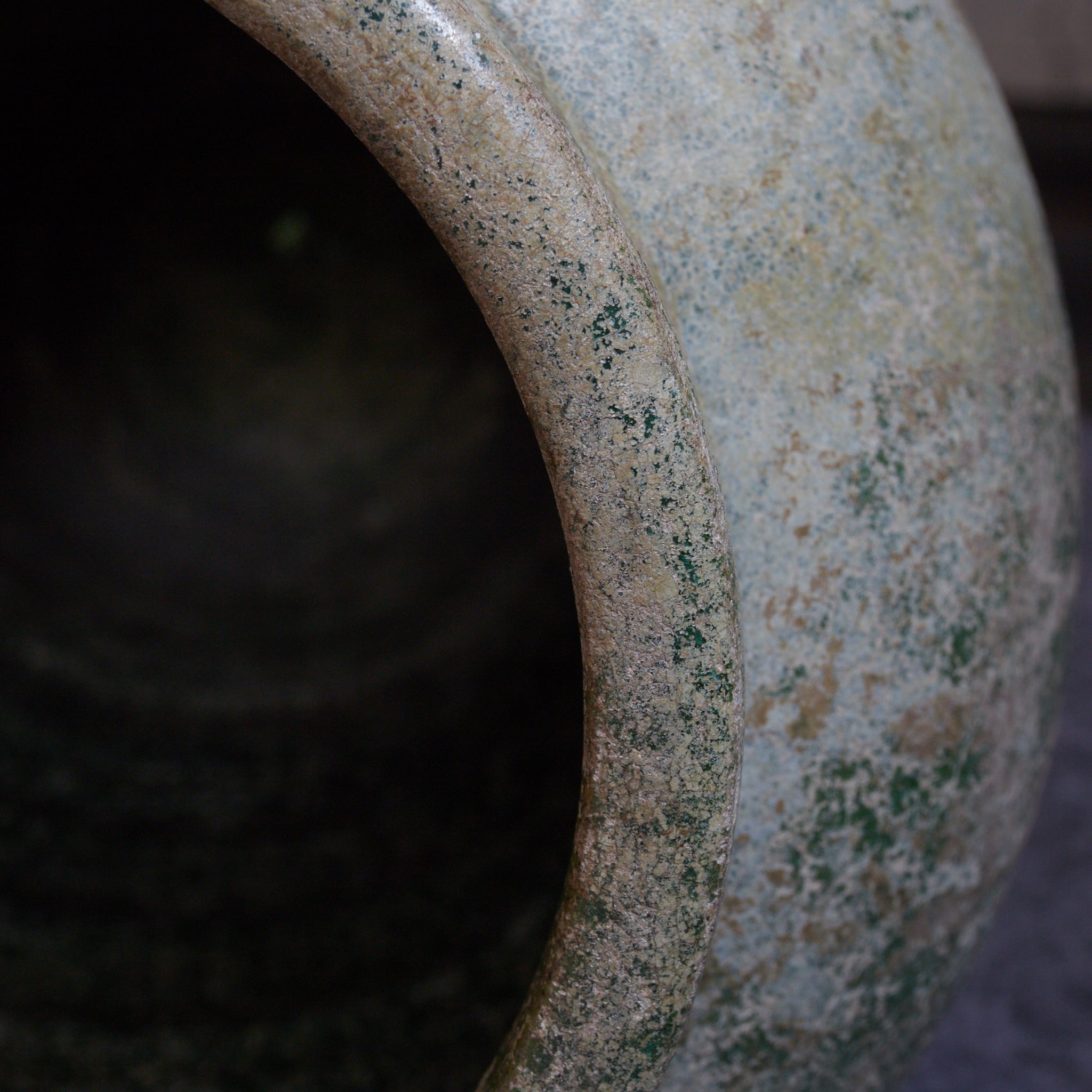 CERAMIC GRANARY, Iridescent green-glazed, unlidded