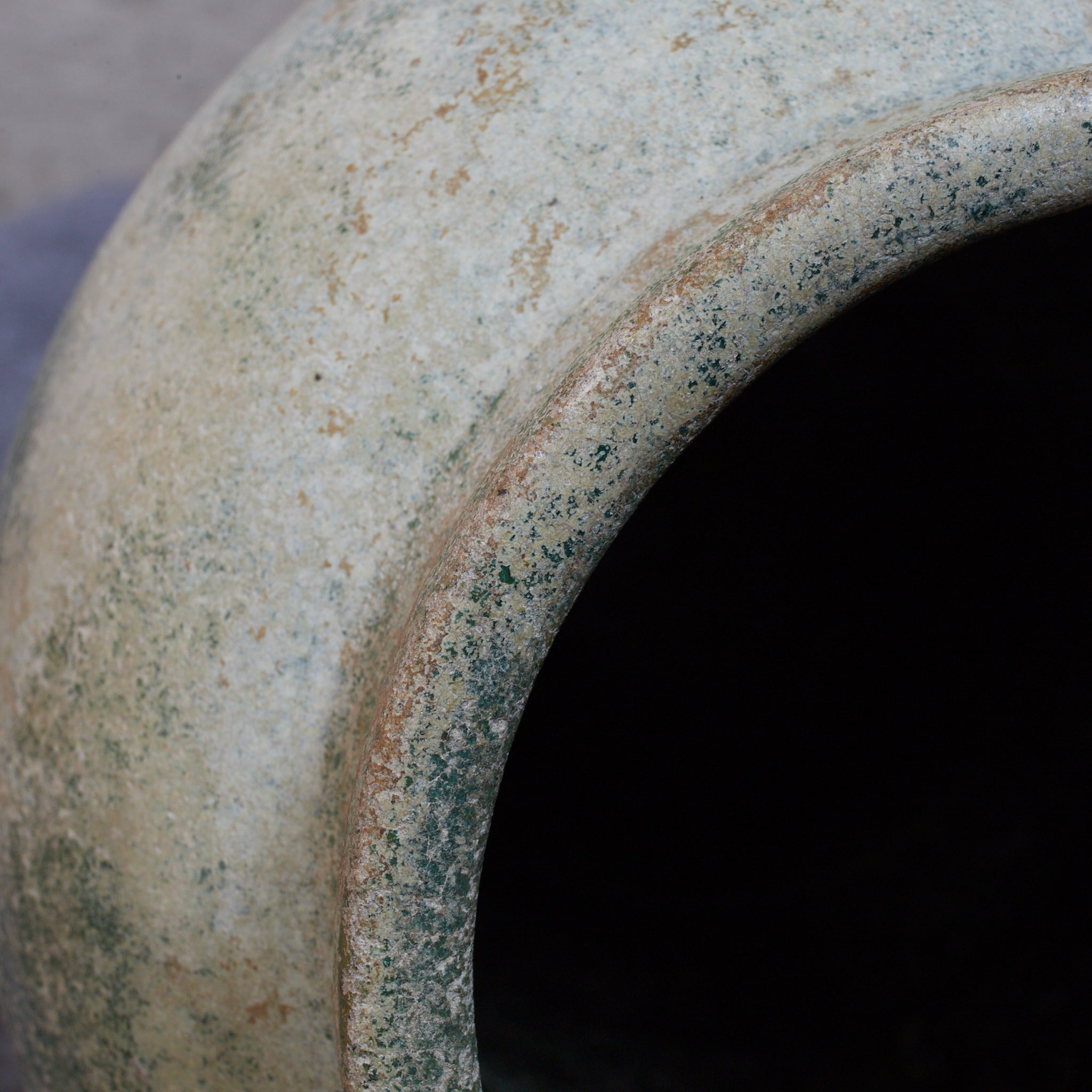 CERAMIC GRANARY, Iridescent green-glazed, unlidded