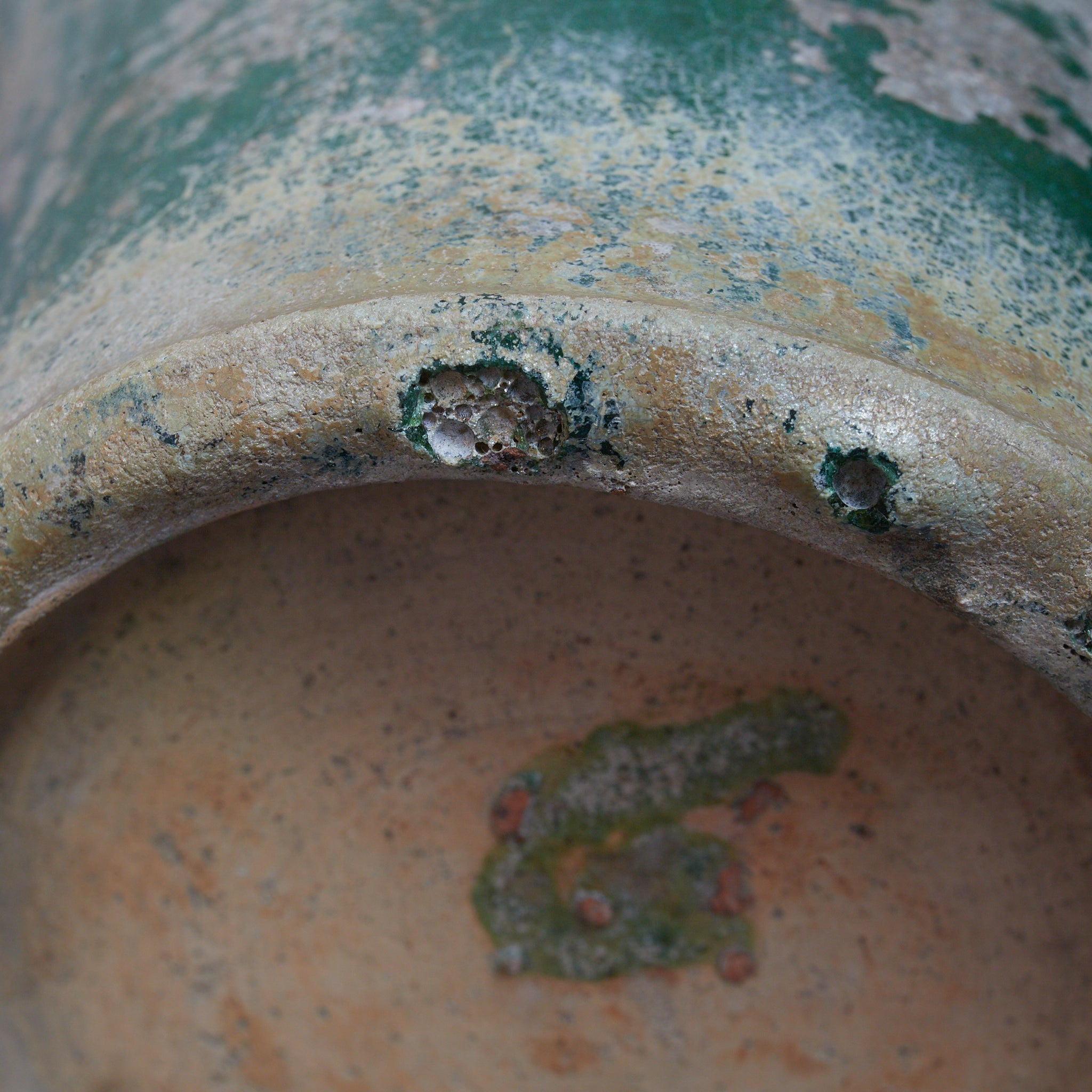 CERAMIC GRANARY, Iridescent green-glazed, unlidded