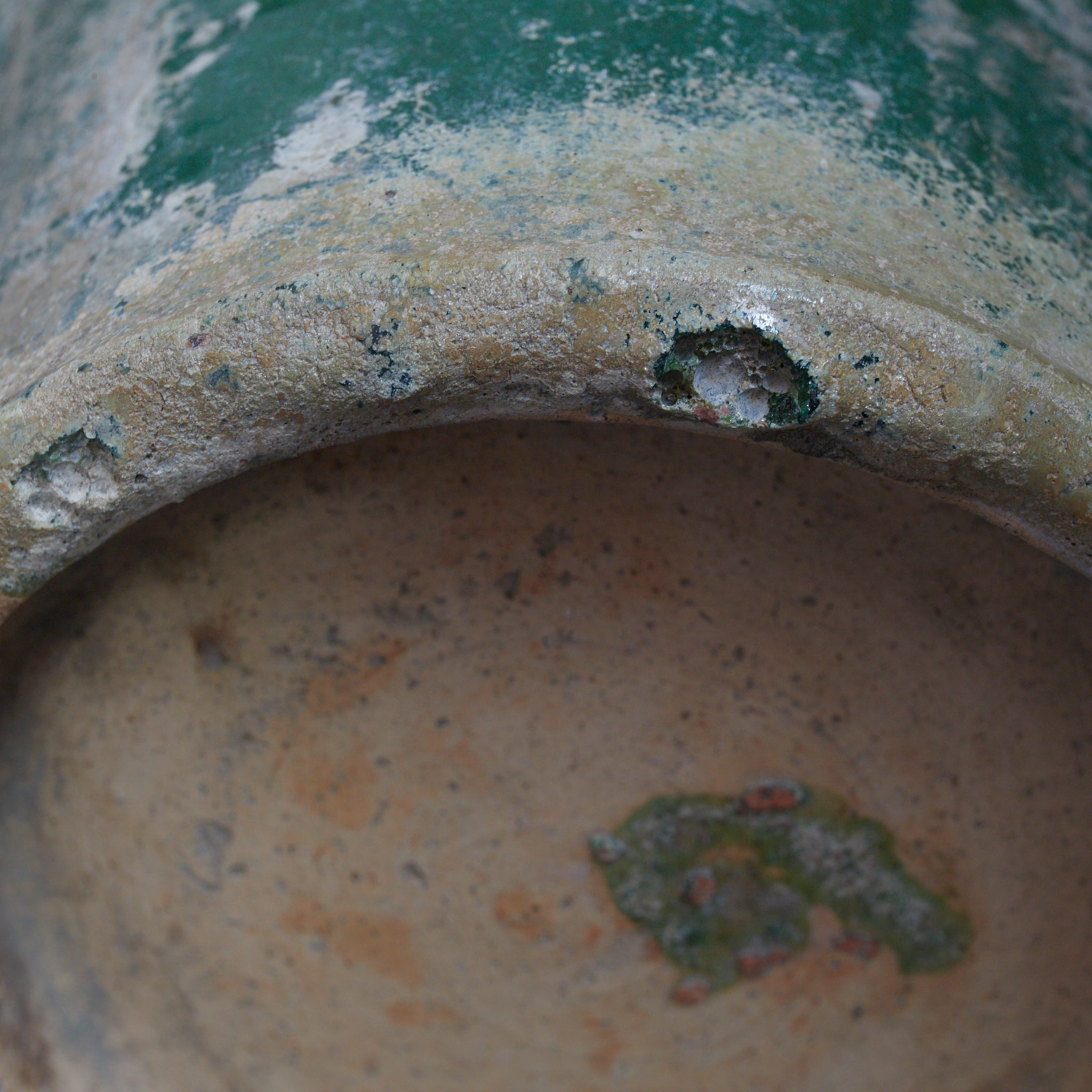 CERAMIC GRANARY, Iridescent green-glazed, unlidded