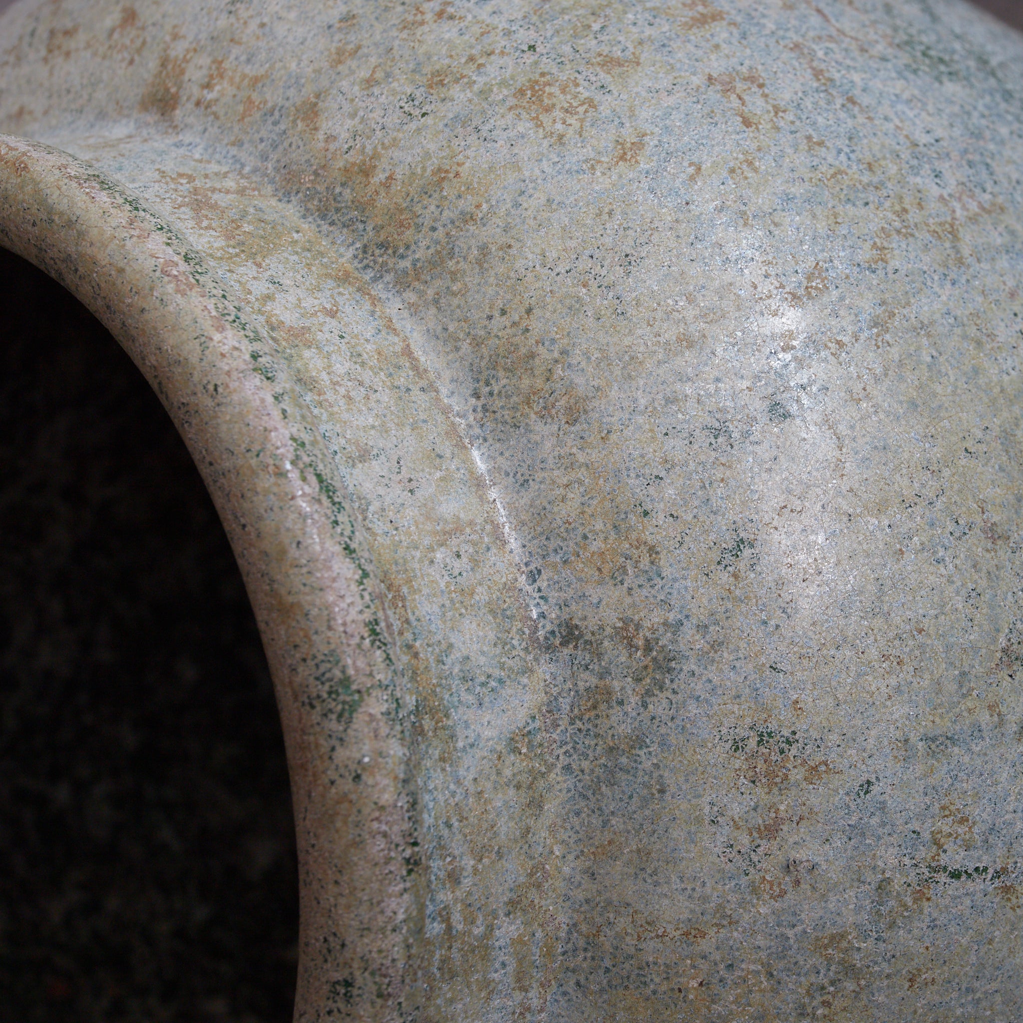 CERAMIC GRANARY, Iridescent green-glazed, unlidded