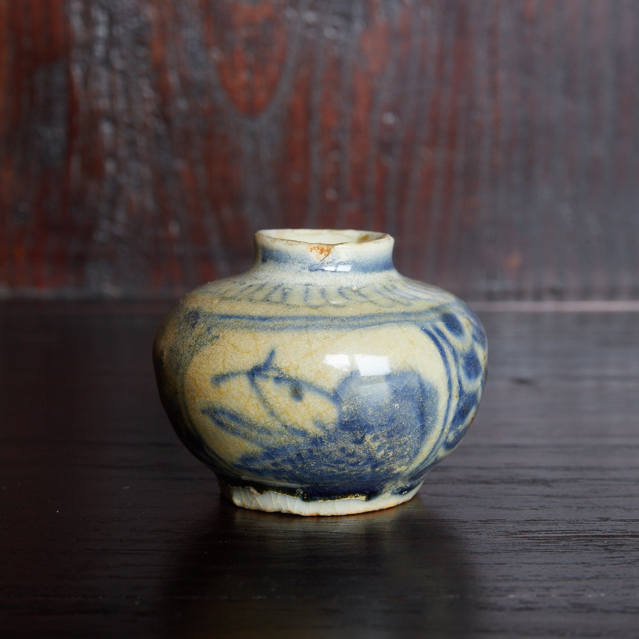 明代 古染付 魚文小壺 木箱付（1368–1644CE） | 入蘆花（ロカニイル）