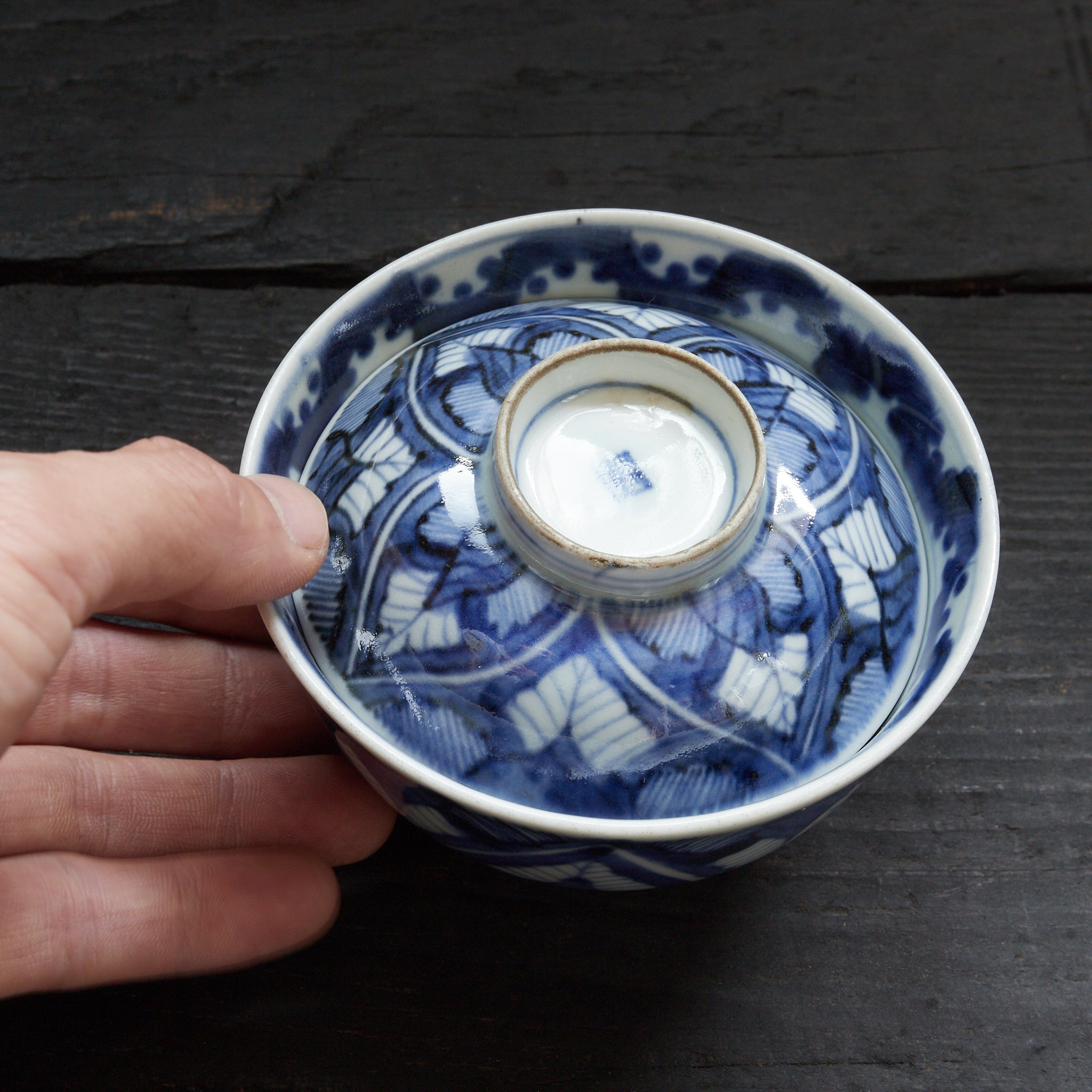 江戸時代 古伊万里 染付葉繋文蓋茶碗 10客揃（1603–1867CE） | 入蘆花