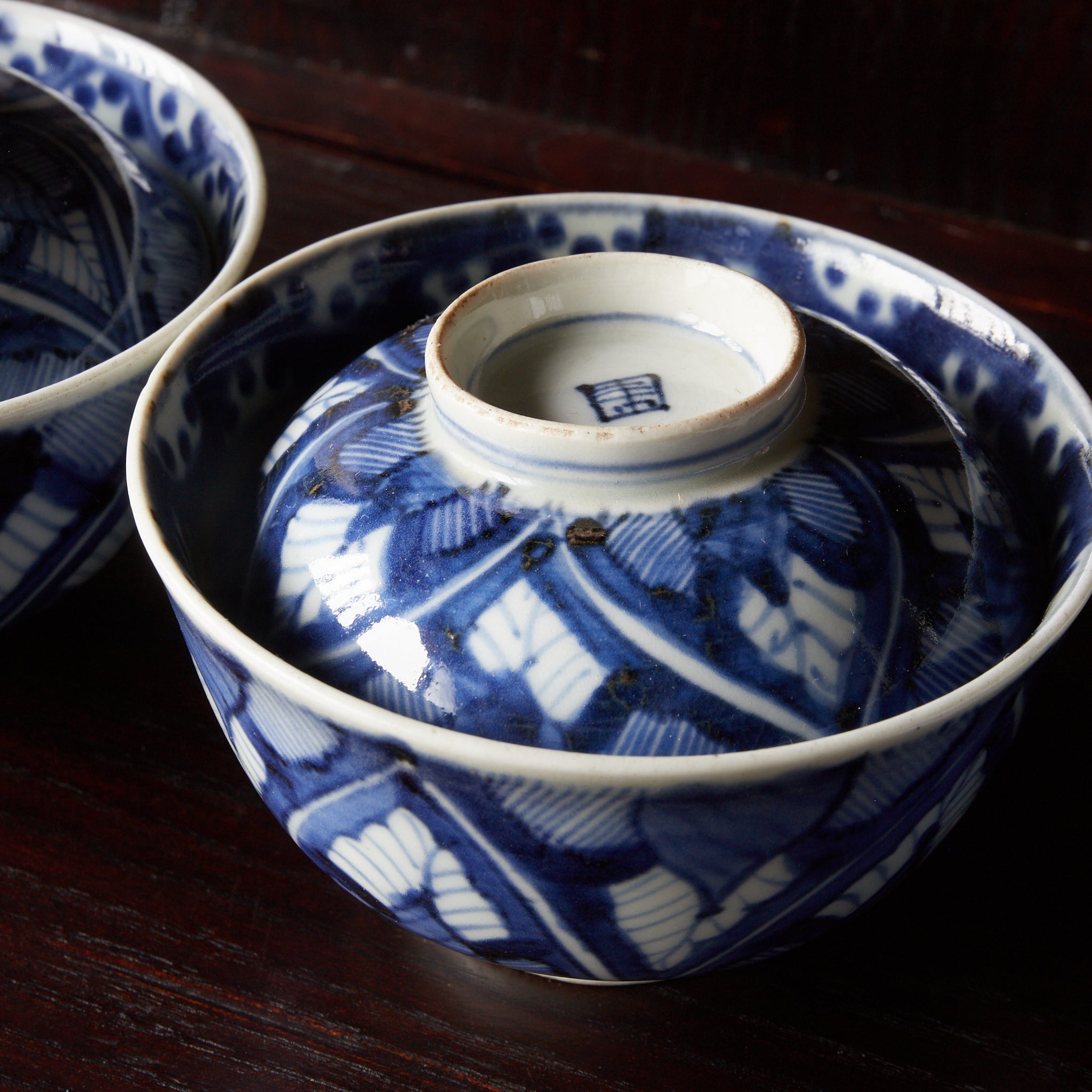 江戸時代 古伊万里 染付葉繋文蓋茶碗 10客揃（1603–1867CE） | 入蘆花
