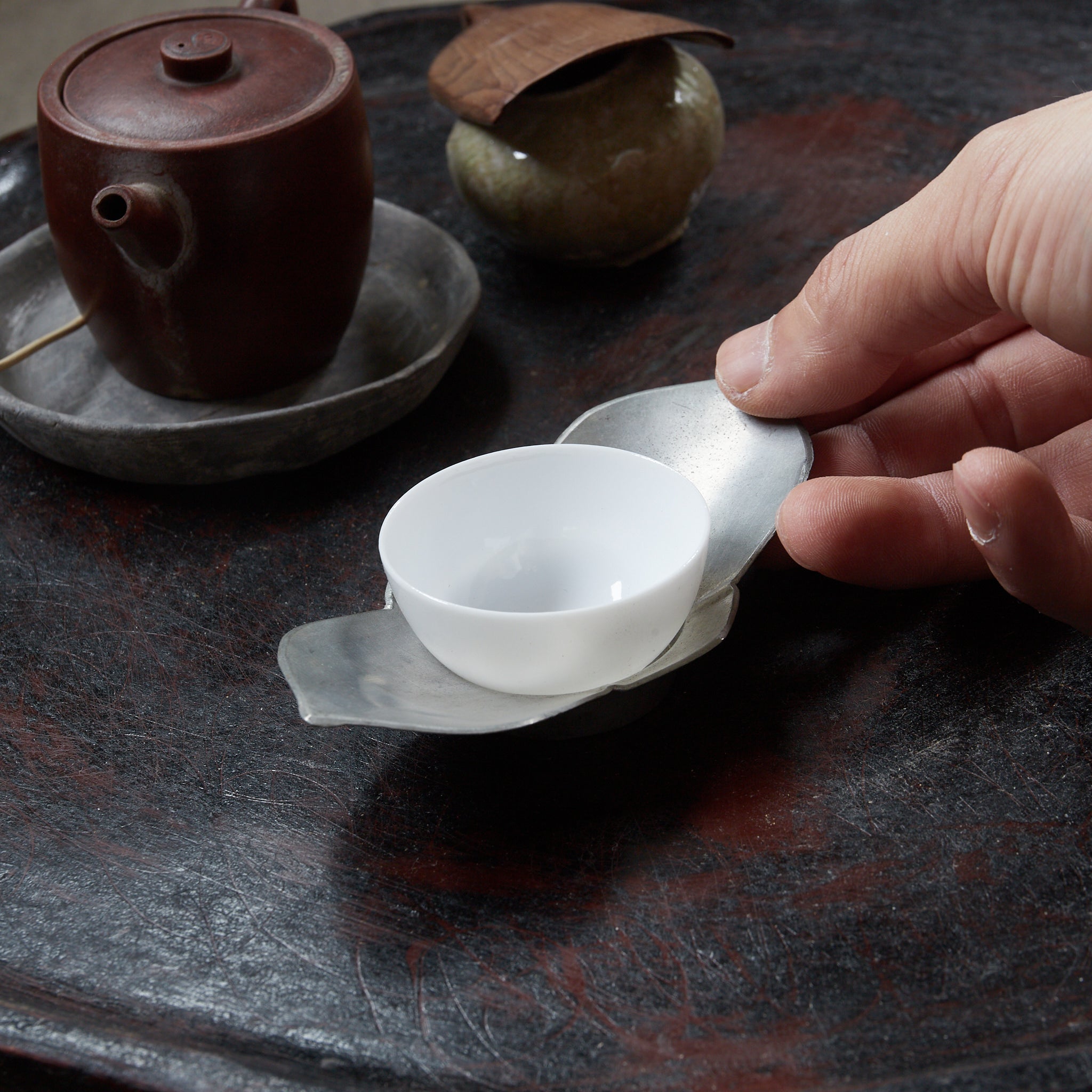 清代 古錫輪花形茶托 5客揃 在銘（1616–1911CE） | 入蘆花（ロカニイル）