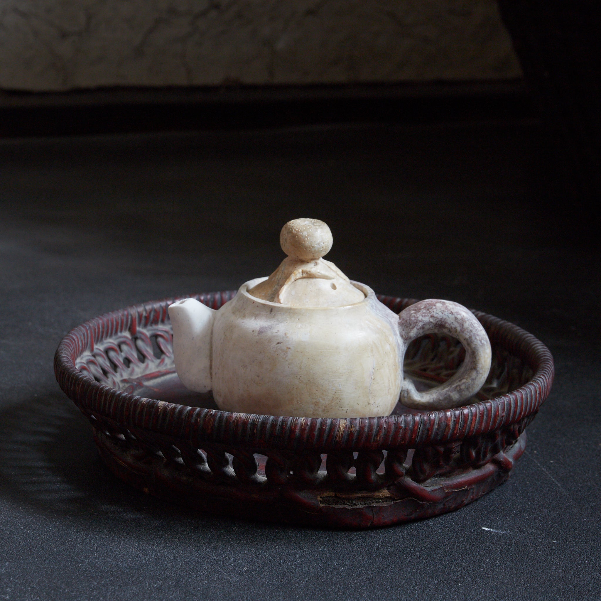 江戸–明治時代 竹胎透編漆小盆 急須台（1603–1912CE） | 入蘆花