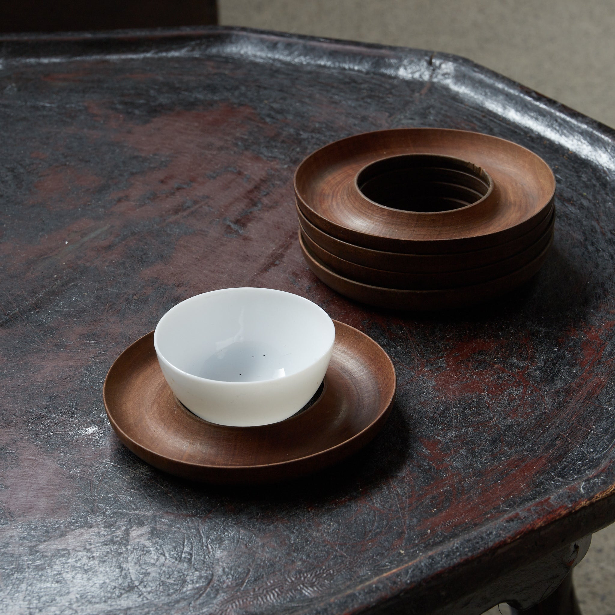 明治 古木地 環式茶托 5客揃（1868–1912CE）