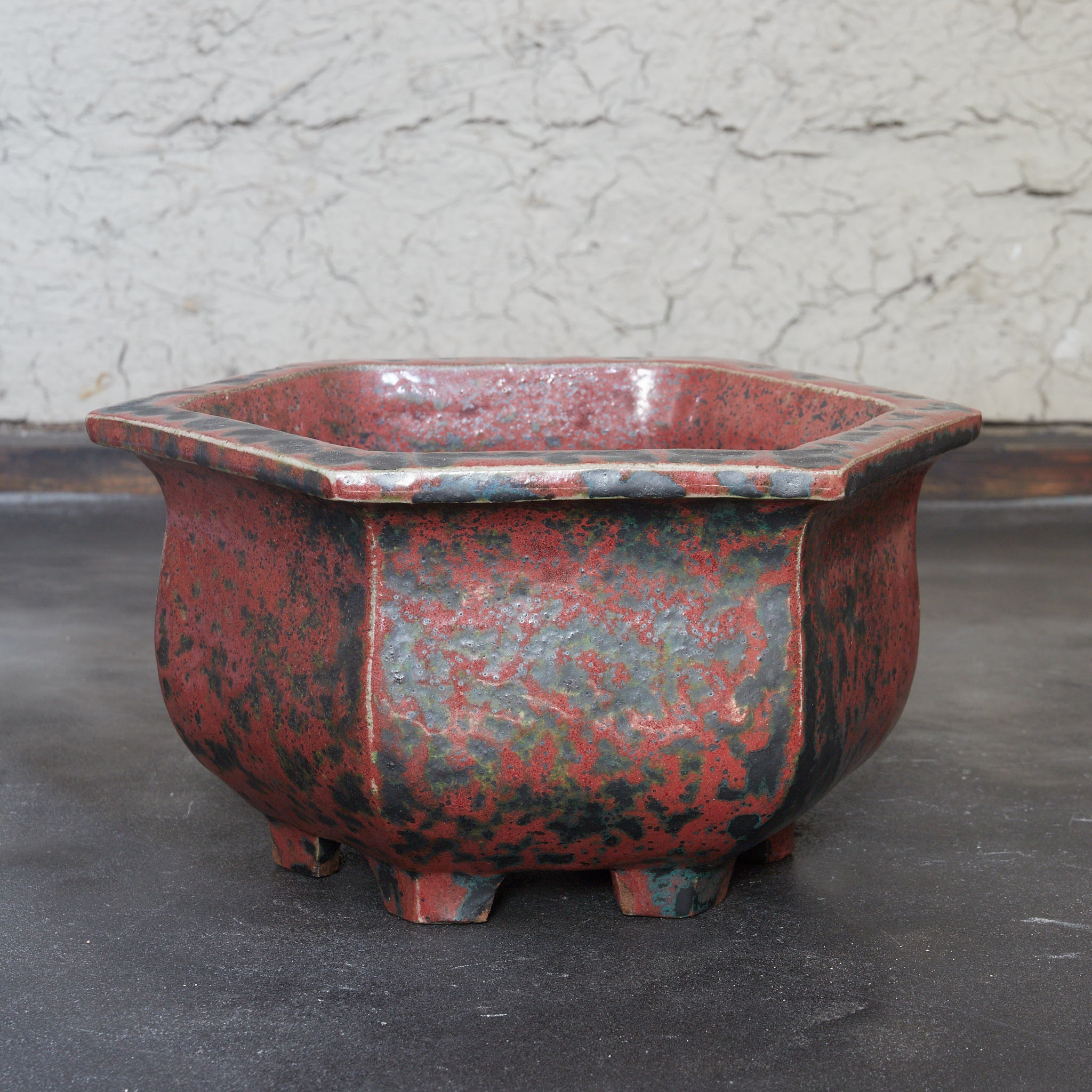 清代 鈞窯六角盆器 木箱付（1616–1911CE）