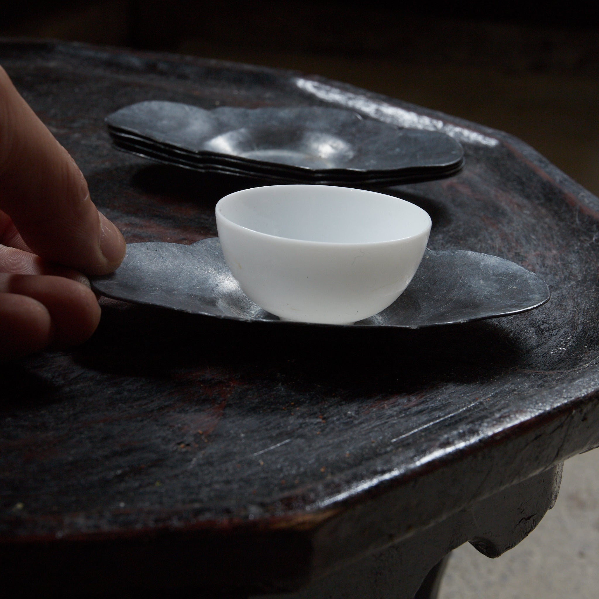 古錫輪花形茶托 5件套 有款（清朝, 西元1616年–1911年）