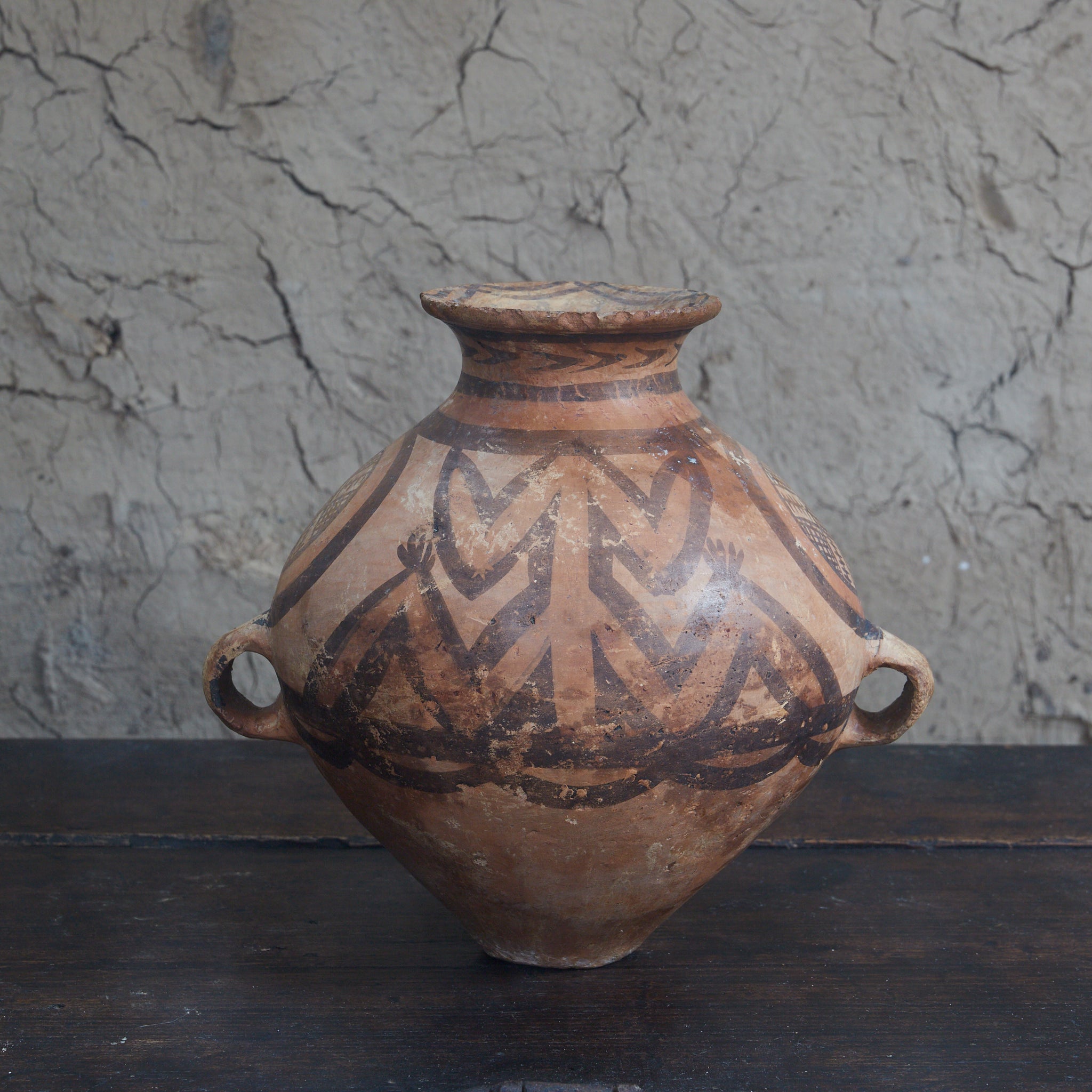 馬家窯文化 彩陶幾何文双耳罐 木箱付（3300–2050BCE） | 入蘆花