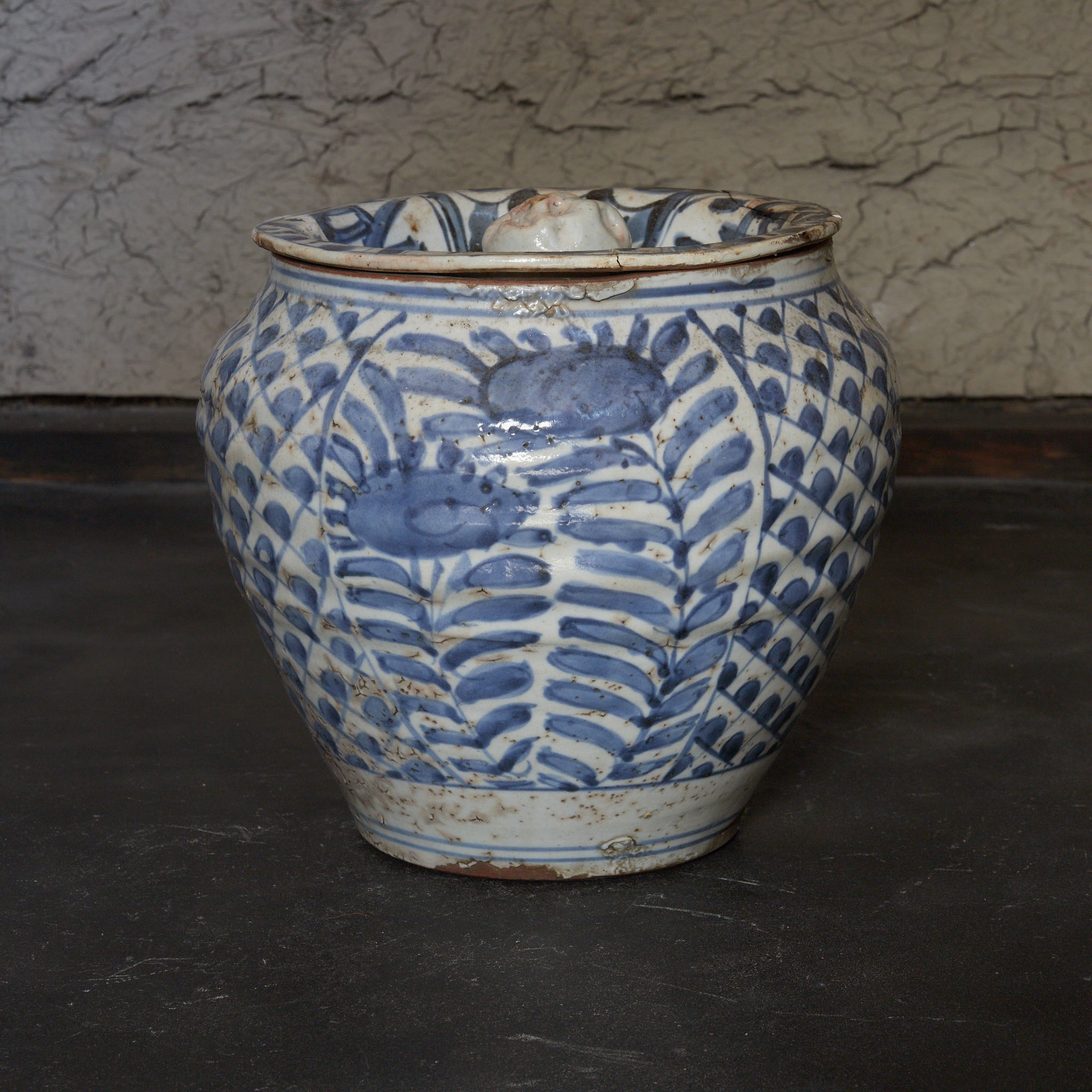 明代 古染付 魚鱗花卉文蓋壺 水指（1368–1644CE） | Detailansicht 4