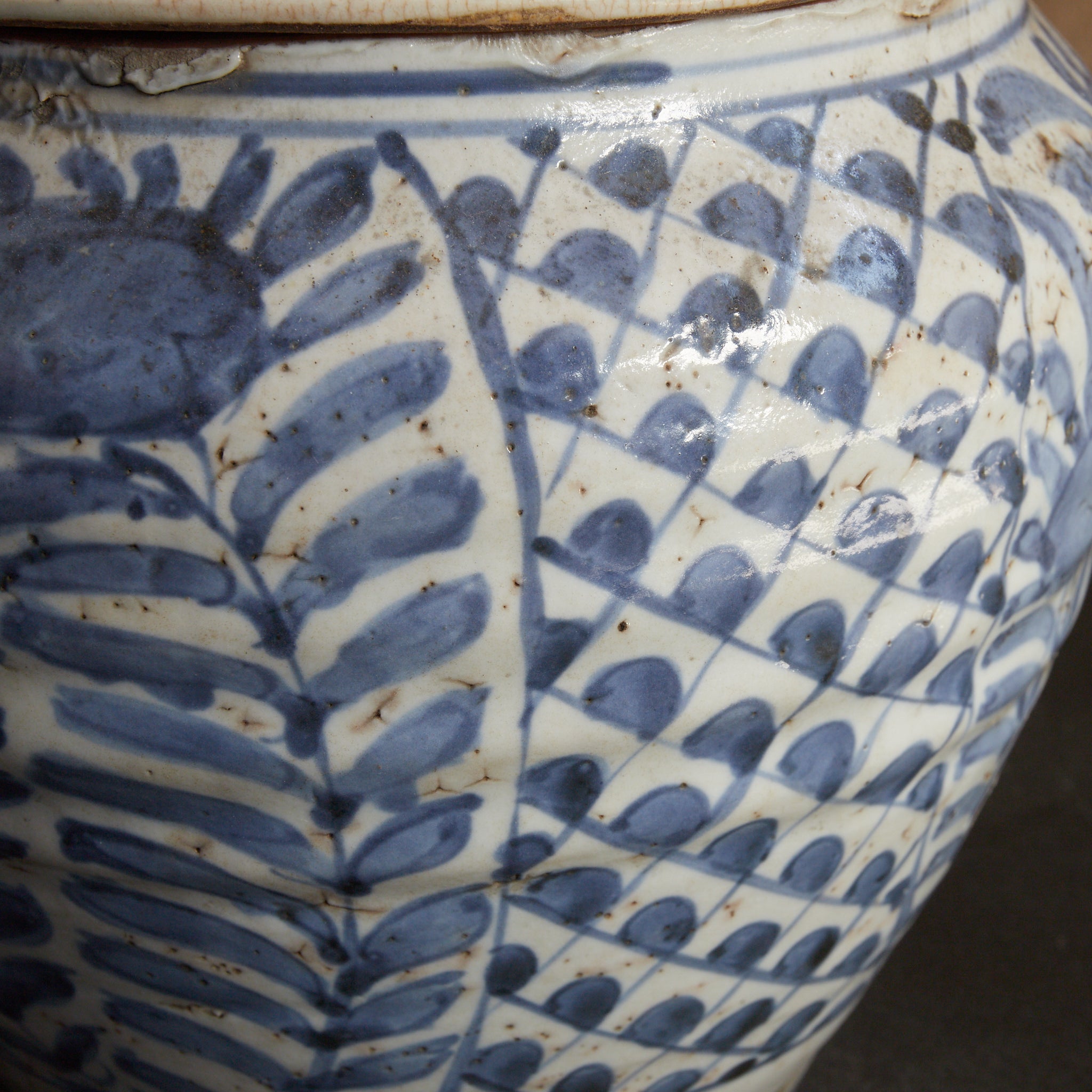 明代 古染付 魚鱗花卉文蓋壺 水指（1368–1644CE） | Detailansicht 30
