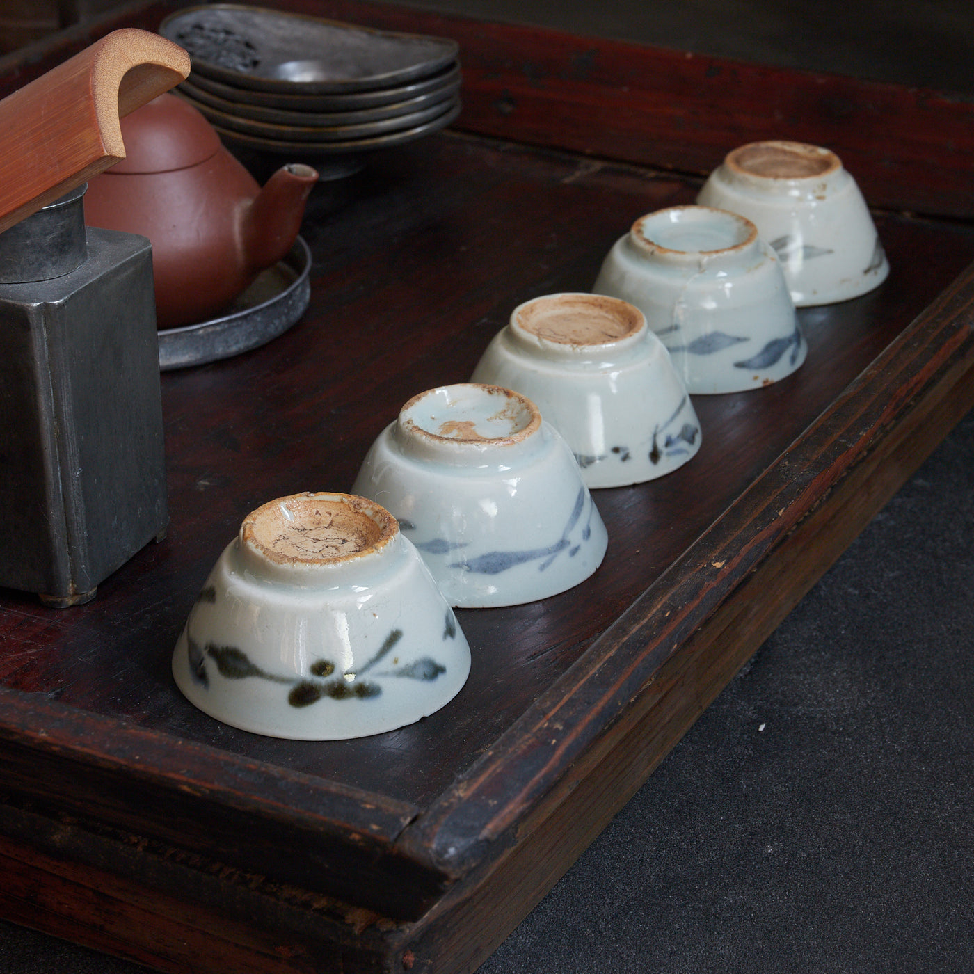 明代 古染付 草文煎茶碗 5客揃（1368–1644CE） – 煎茶碗