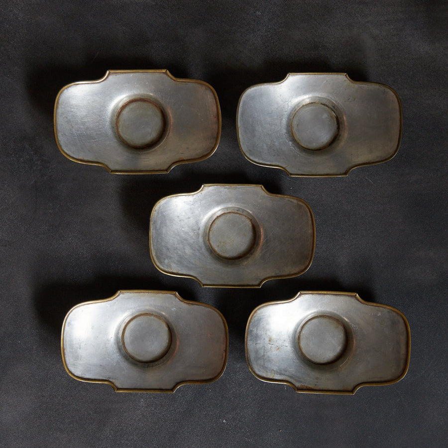 OLD PETAL-SHAPED TIN TEA SAUCER, Copper-covered, set of 5, Qing Dynasty (1616–1911 CE)