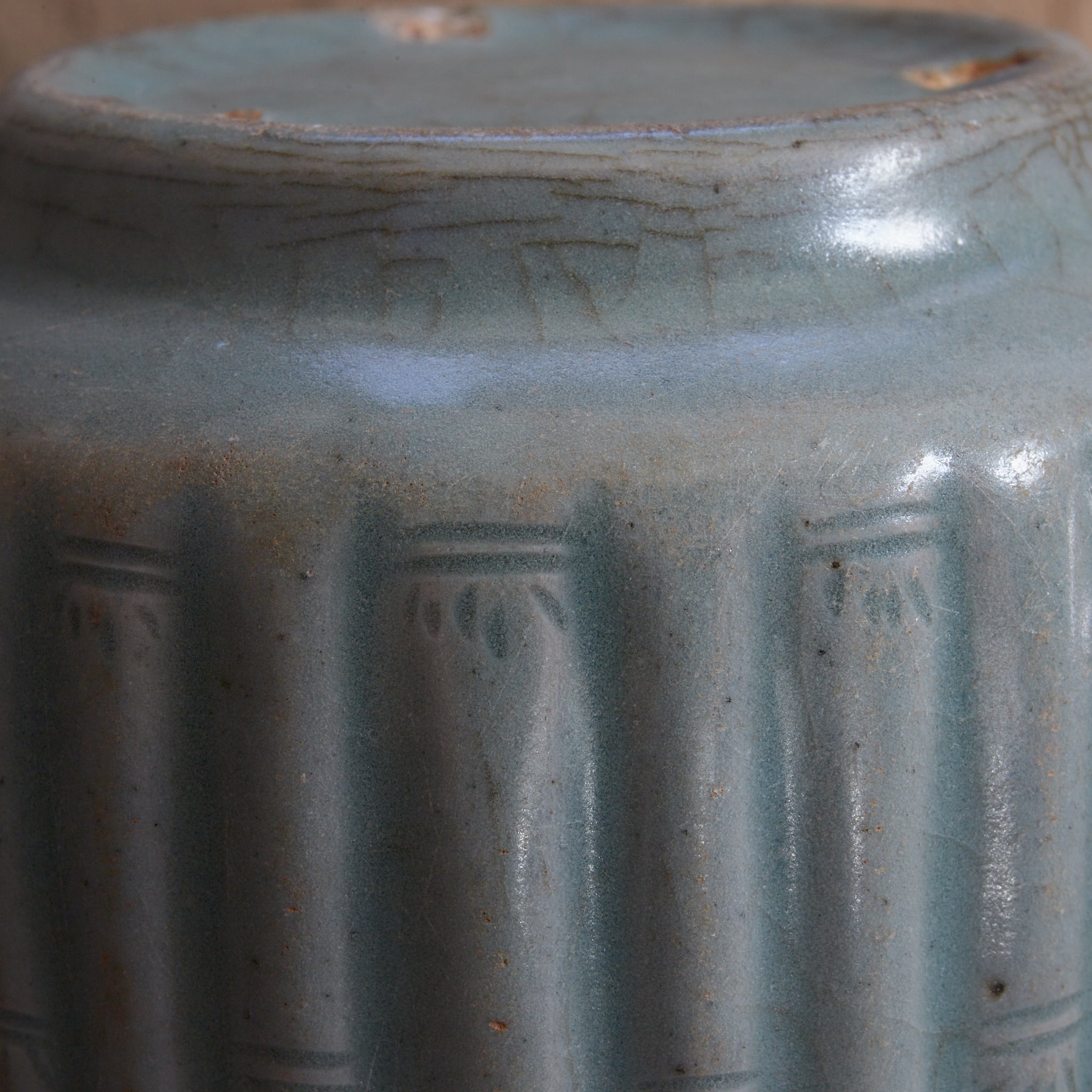CYLINDRICAL CUP, Celadon with relief-carved bamboo-joint pattern, With wooden box, Goryeo Dynasty (918–1392 CE) | Detail image 31