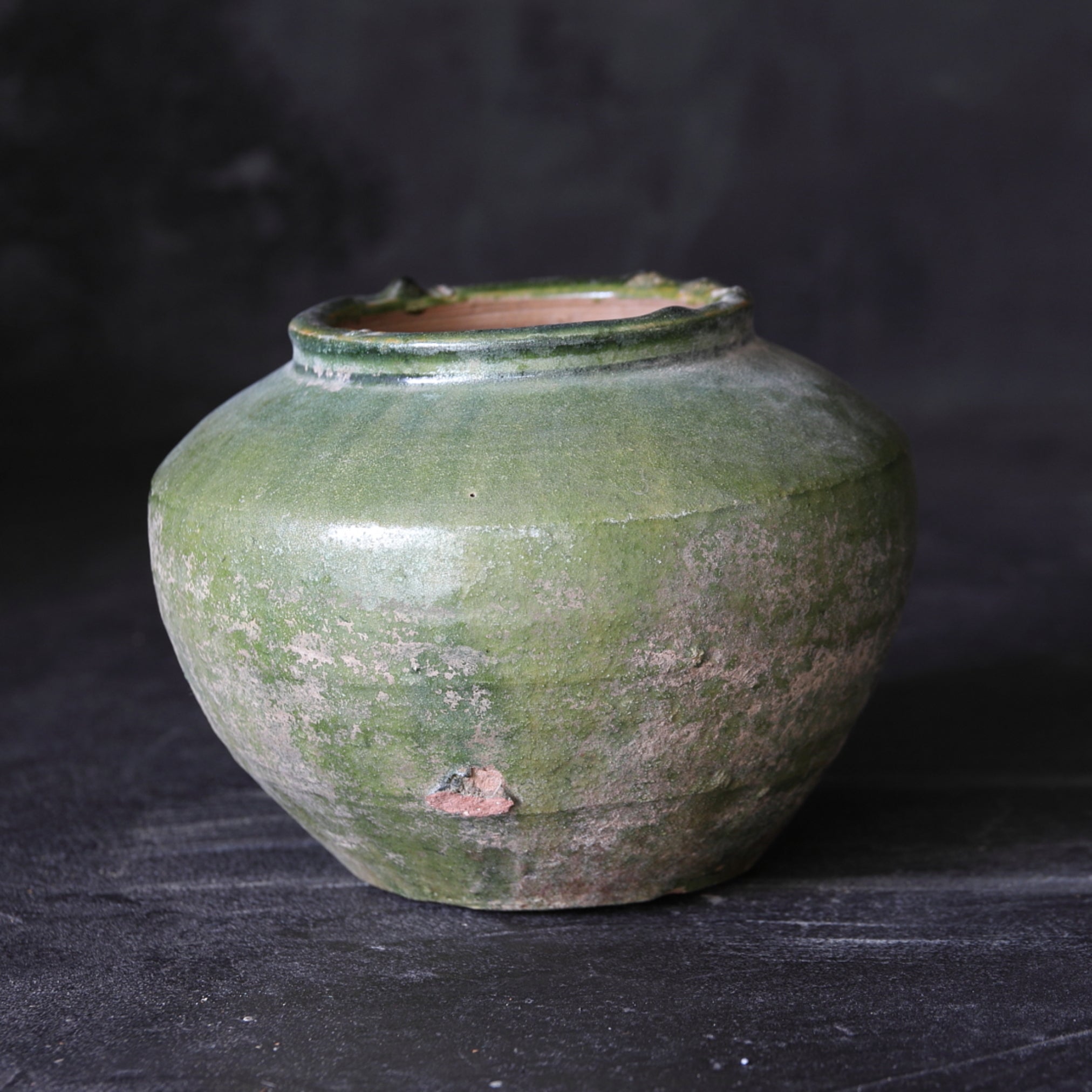漢代 銀化緑釉壺（206 BCE–220 CE） | 入蘆花