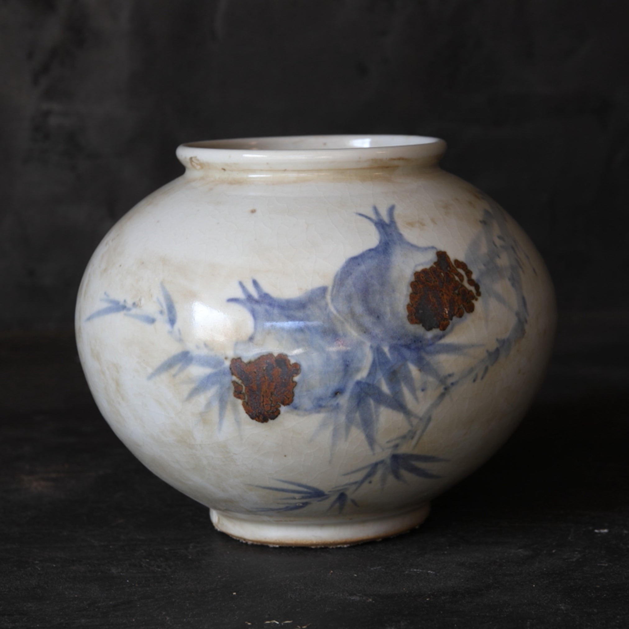 【着後レビューで 送料無料】 李朝 辰砂青花 CE） 柘榴文壺（1392–1897 染付
