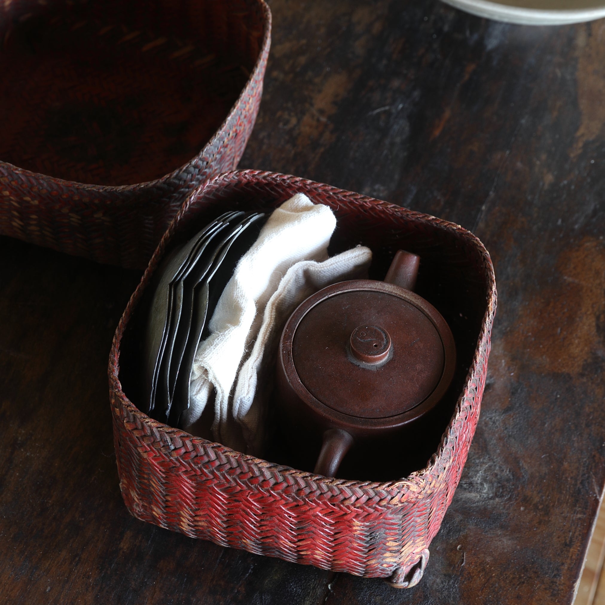 Ancient Bamboo-Woven Tea Box of Yao Ethnic Group, Teapot Box