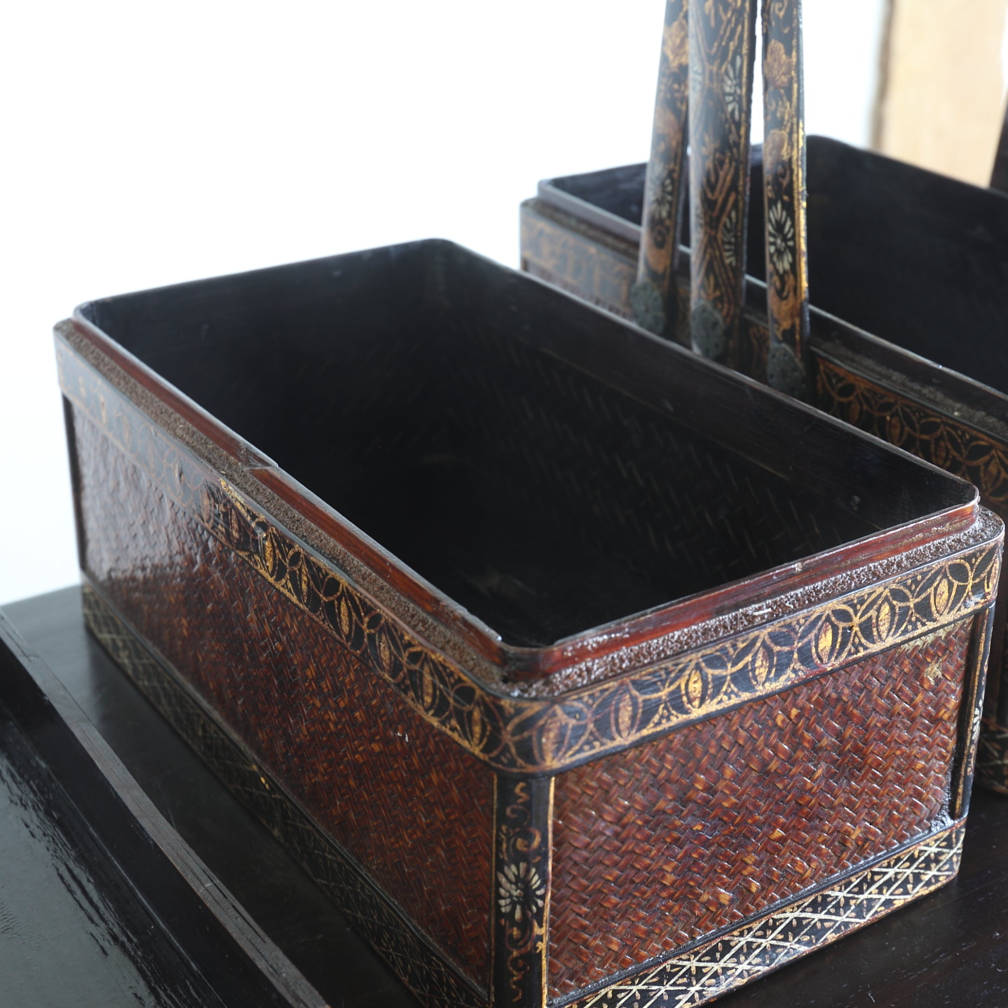 Chinese antique lacquer ware, basket, tea box, Qing Dynasty/1616-1911CE