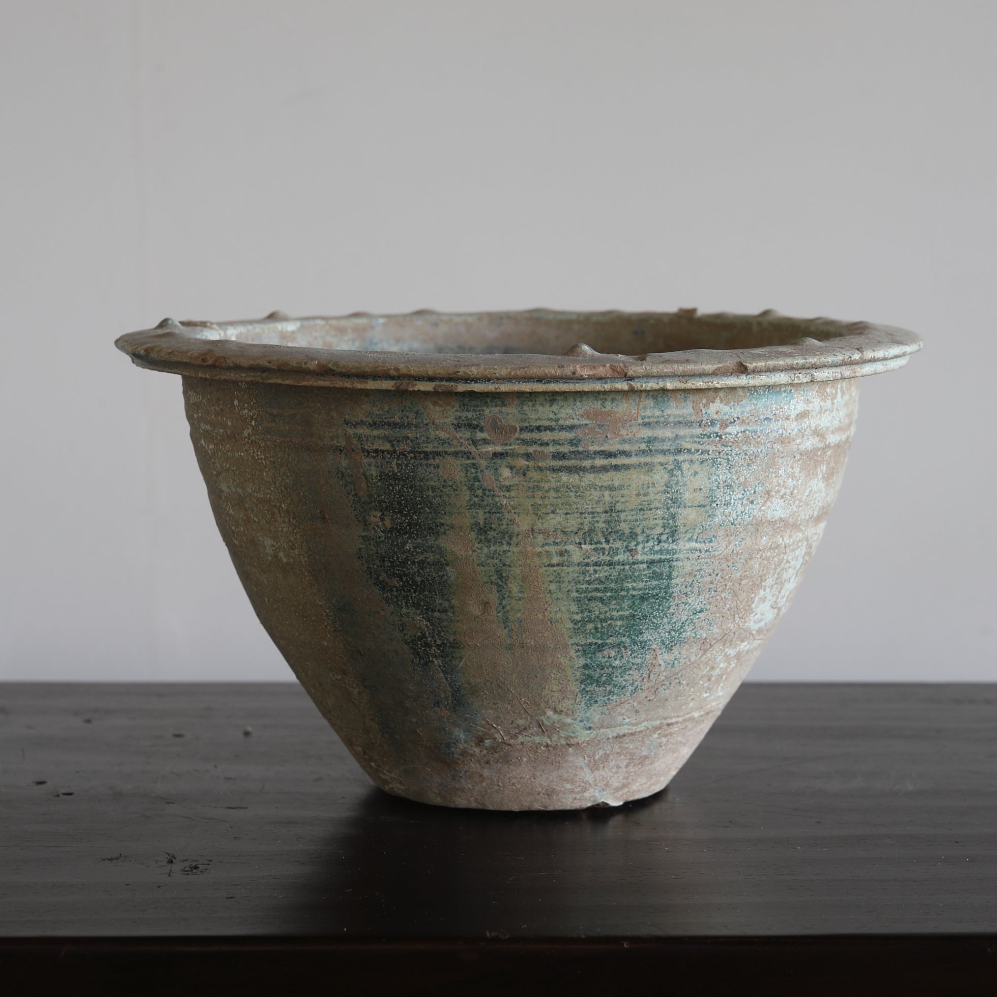 Silvered Green Glazed Bonsai Pot Han Dynasty/206BCE-220CE