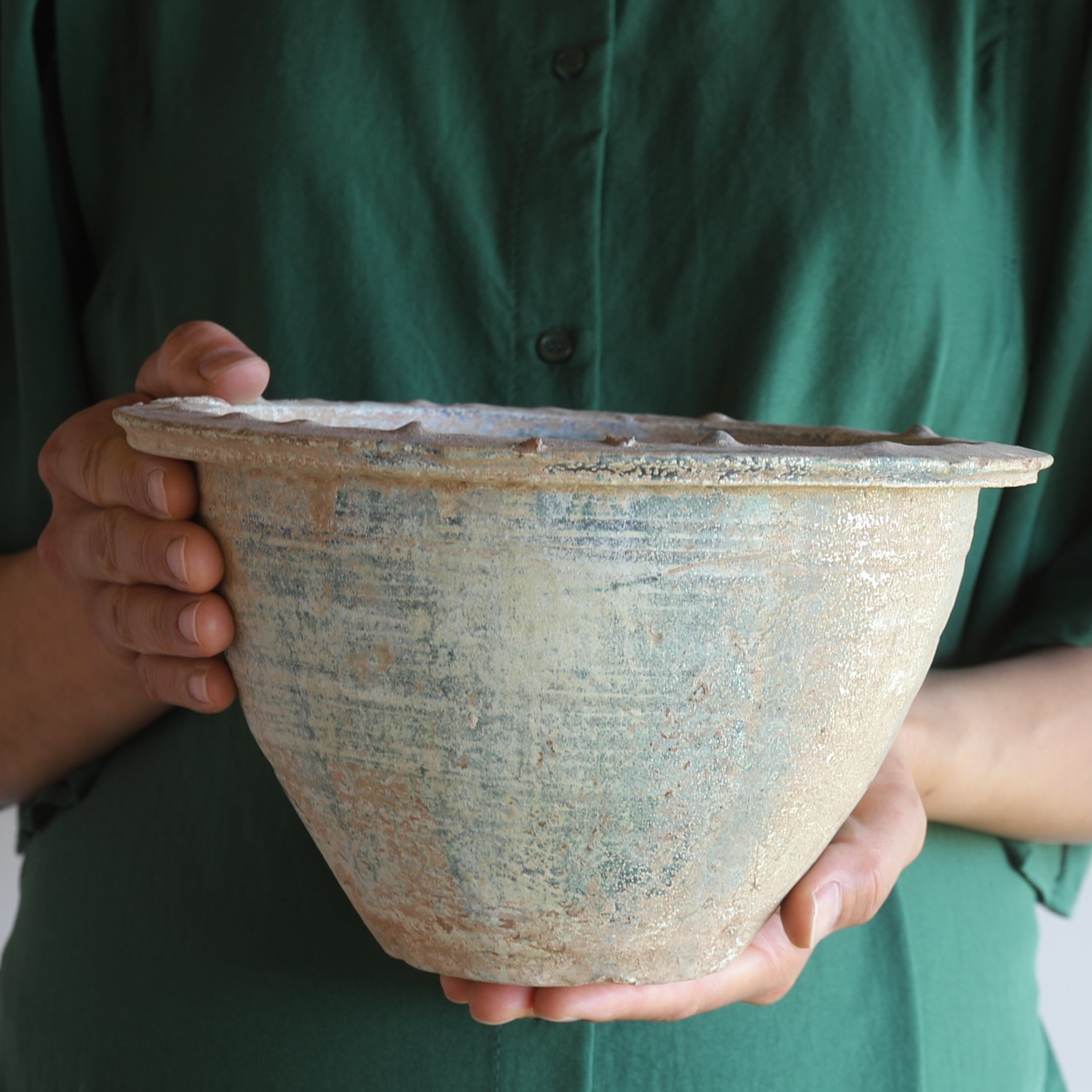 Silvered Green Glazed Bonsai Pot Han Dynasty/206BCE-220CE