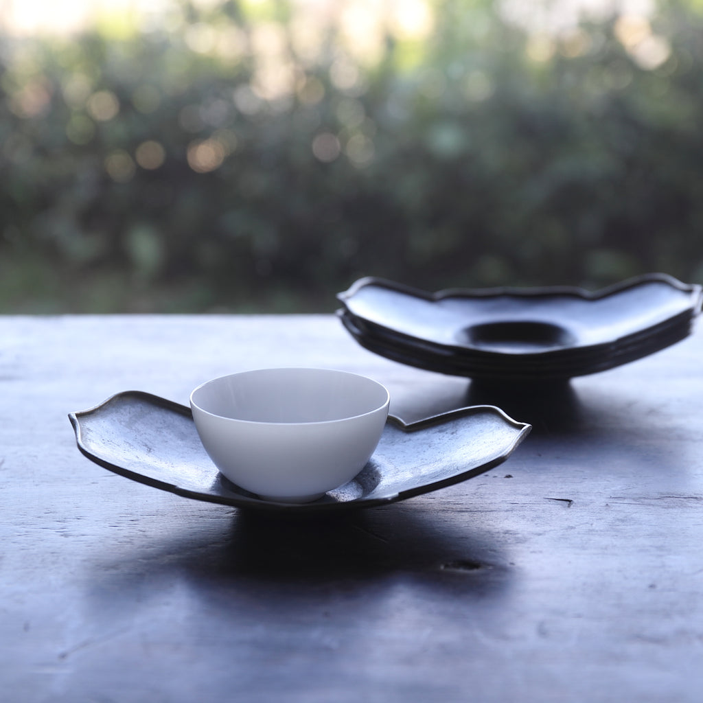 公式新作茶道具　茶托　錫・古錫　清　良元　元宝型　分厚い　　約６９０ｇ 錫製