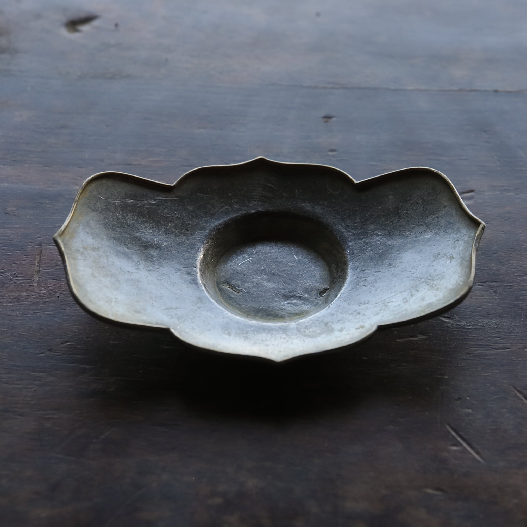 Antique Tin and Copper-edged Wheel Flower-shaped Tea coasters, Wu Ke, Qing Dynasty (1616-1911 CE)