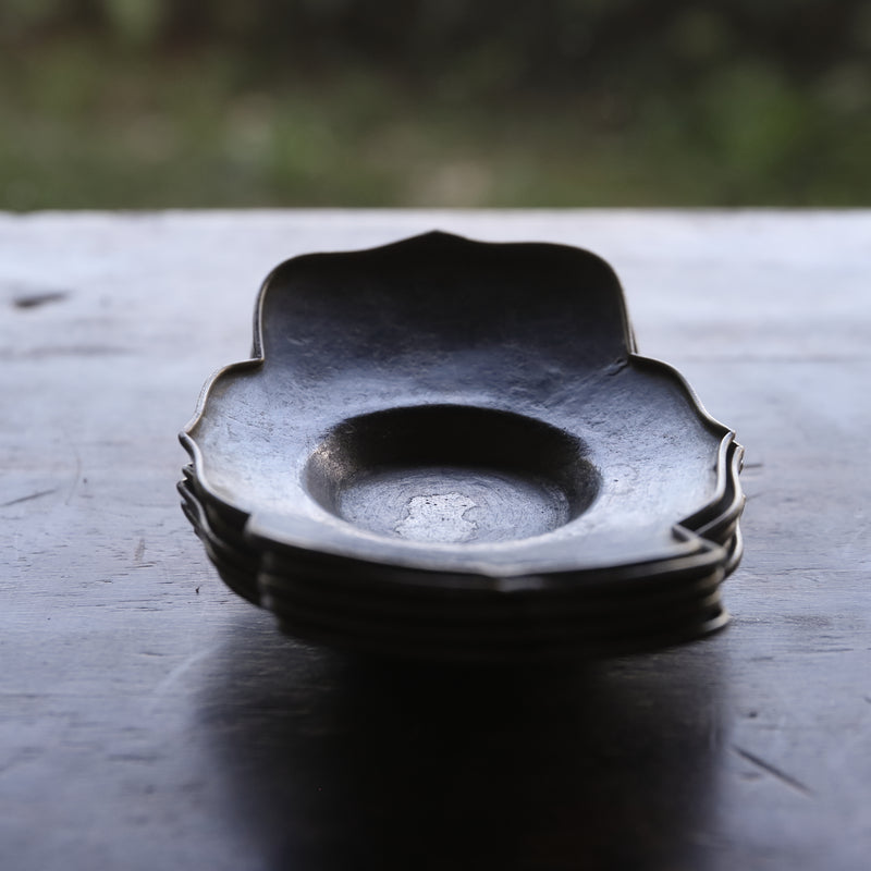 Antique Tin and Copper-edged Wheel Flower-shaped Tea coasters, Wu Ke, Qing Dynasty (1616-1911 CE)