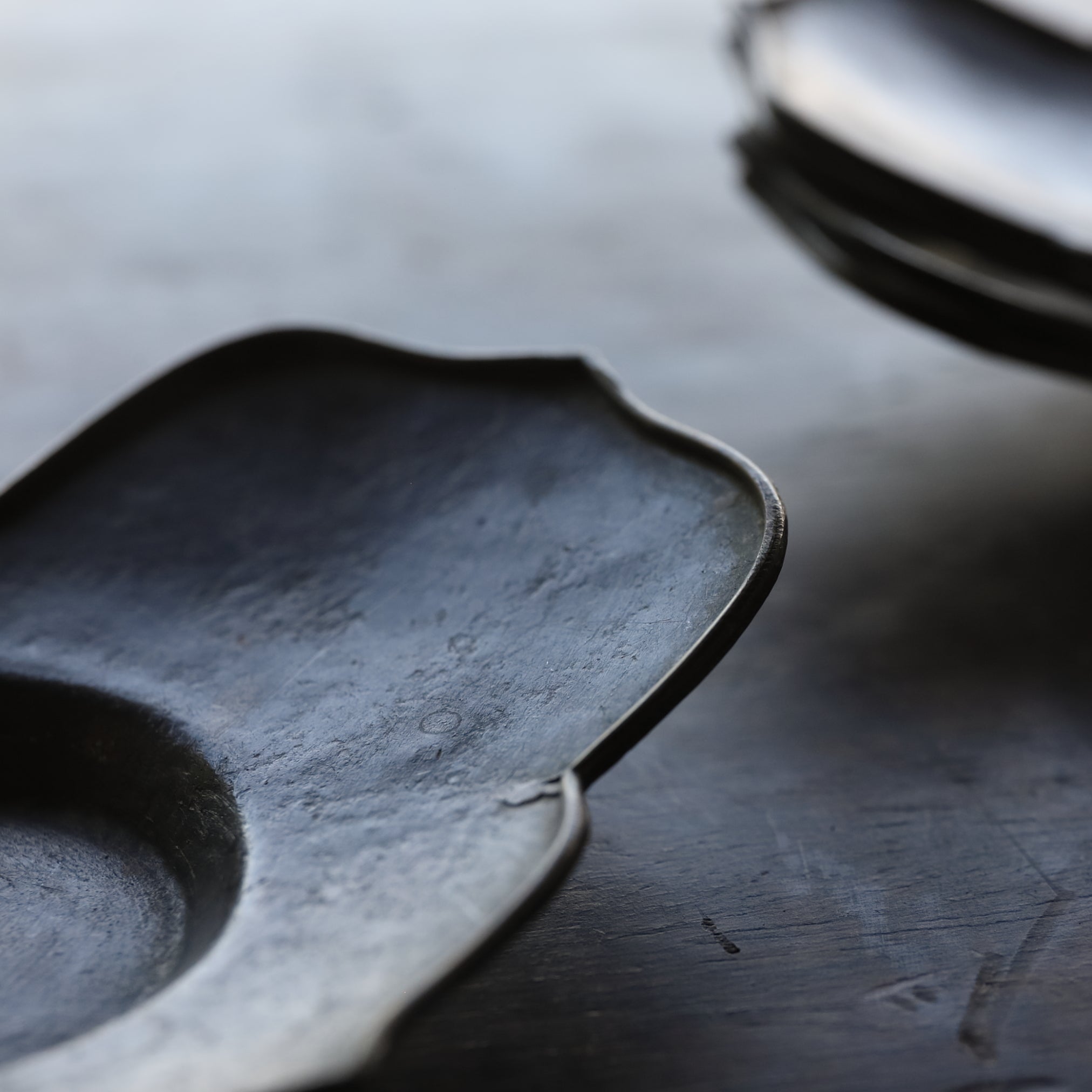 Antique Tin and Copper-edged Wheel Flower-shaped Tea coasters, Wu Ke, Qing Dynasty (1616-1911 CE)