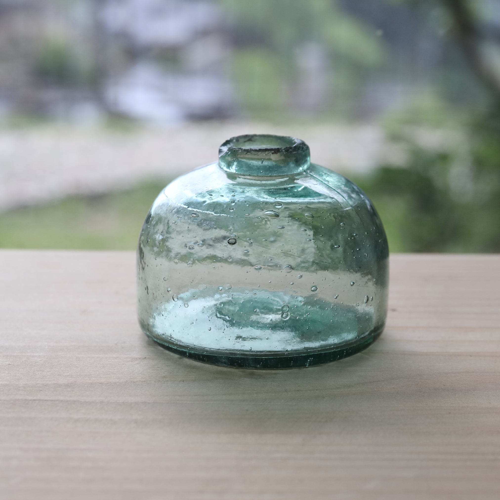 Antique Small Glass Bottle with Air Bubbles (Green), Taisho Period (1912-1926 CE)