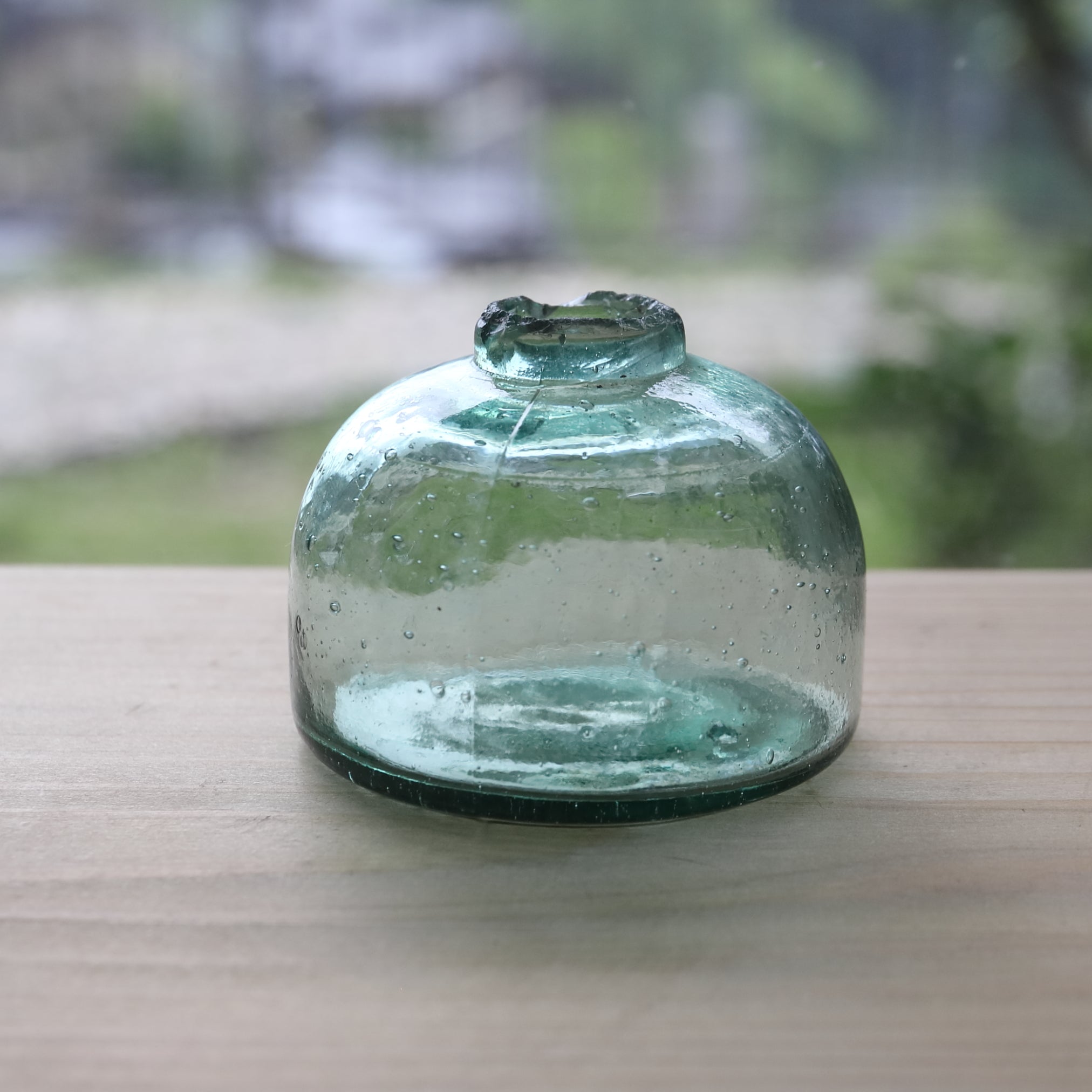 Antique Small Glass Bottle with Air Bubbles (Green), Taisho Period (1912-1926 CE)