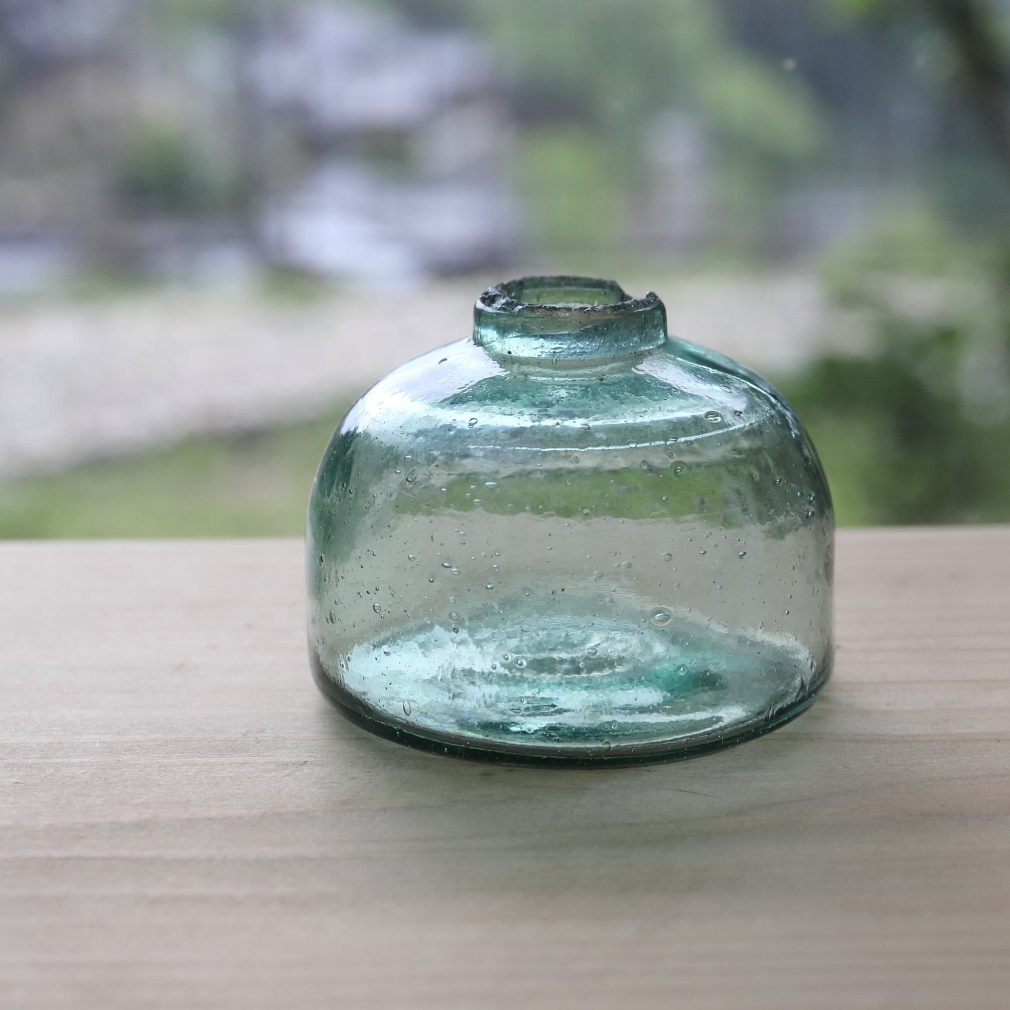 Antique Small Glass Bottle with Air Bubbles (Green), Taisho Period (1912-1926 CE)