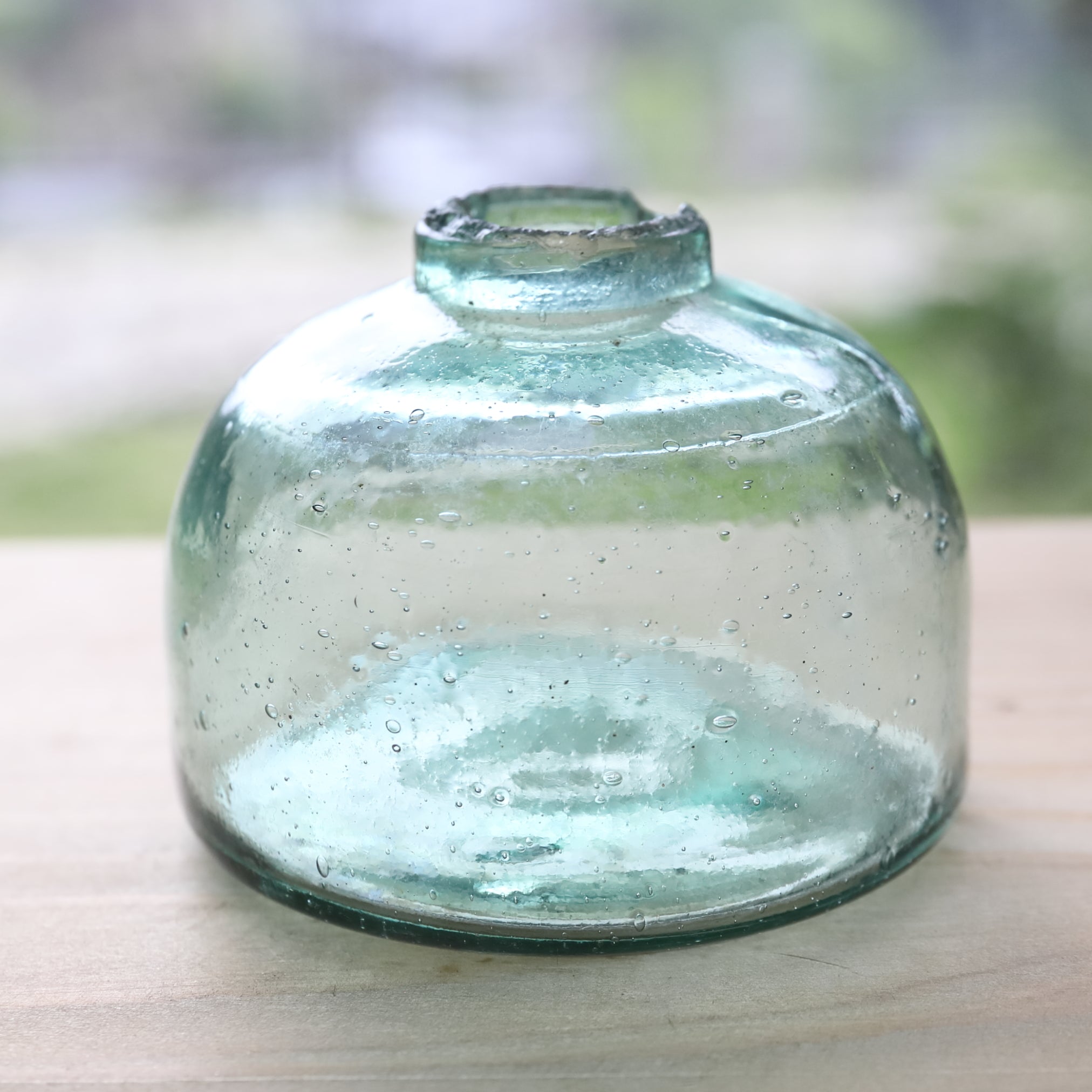 Antique Small Glass Bottle with Air Bubbles (Green), Taisho Period (1912-1926 CE)