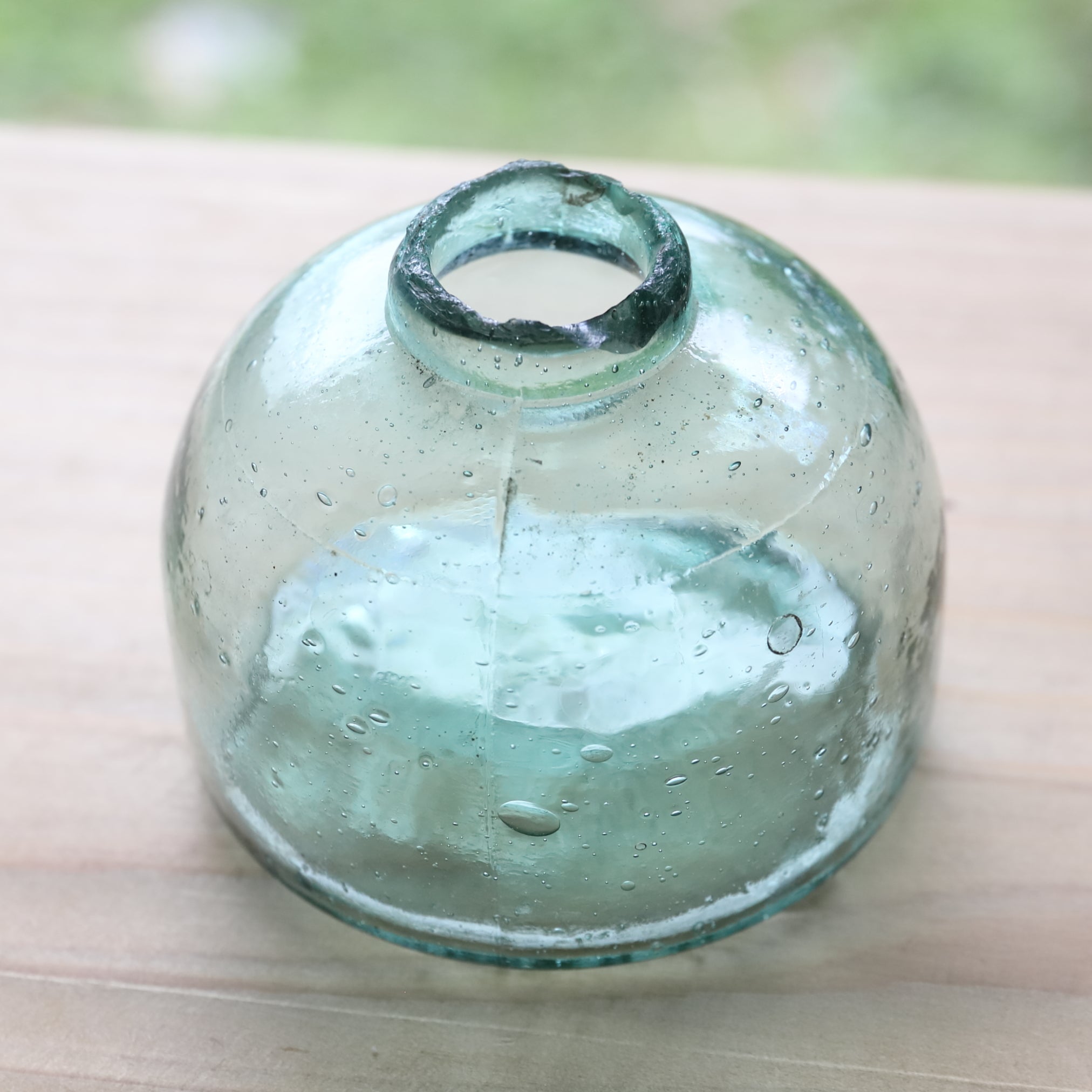 Antique Small Glass Bottle with Air Bubbles (Green), Taisho Period (1912-1926 CE)