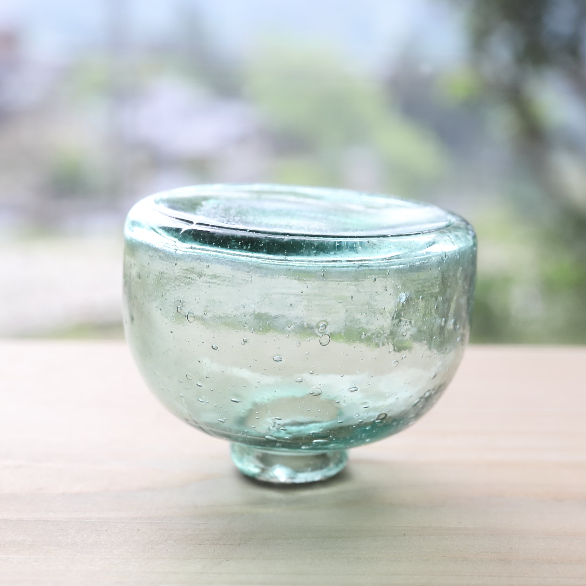 Antique Small Glass Bottle with Air Bubbles (Green), Taisho Period (1912-1926 CE)