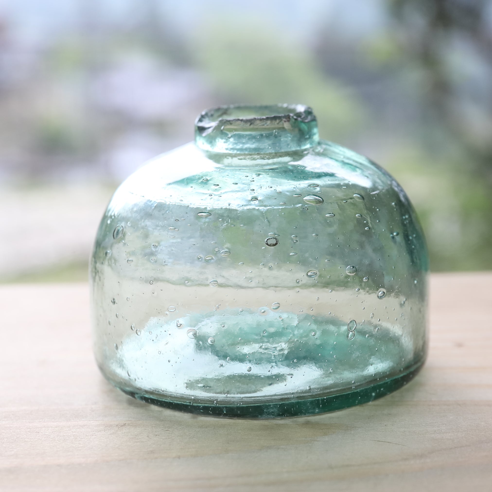 Antique Small Glass Bottle with Air Bubbles (Green), Taisho Period (1912-1926 CE)