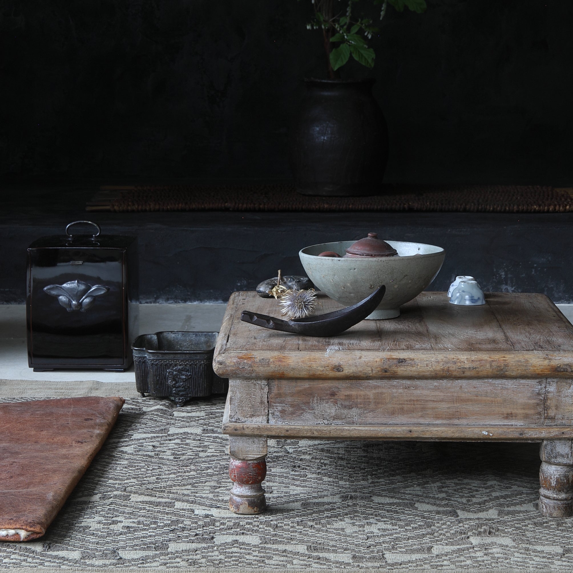 Antique Indian Tea Table with Old Wood, 16th-19th Century