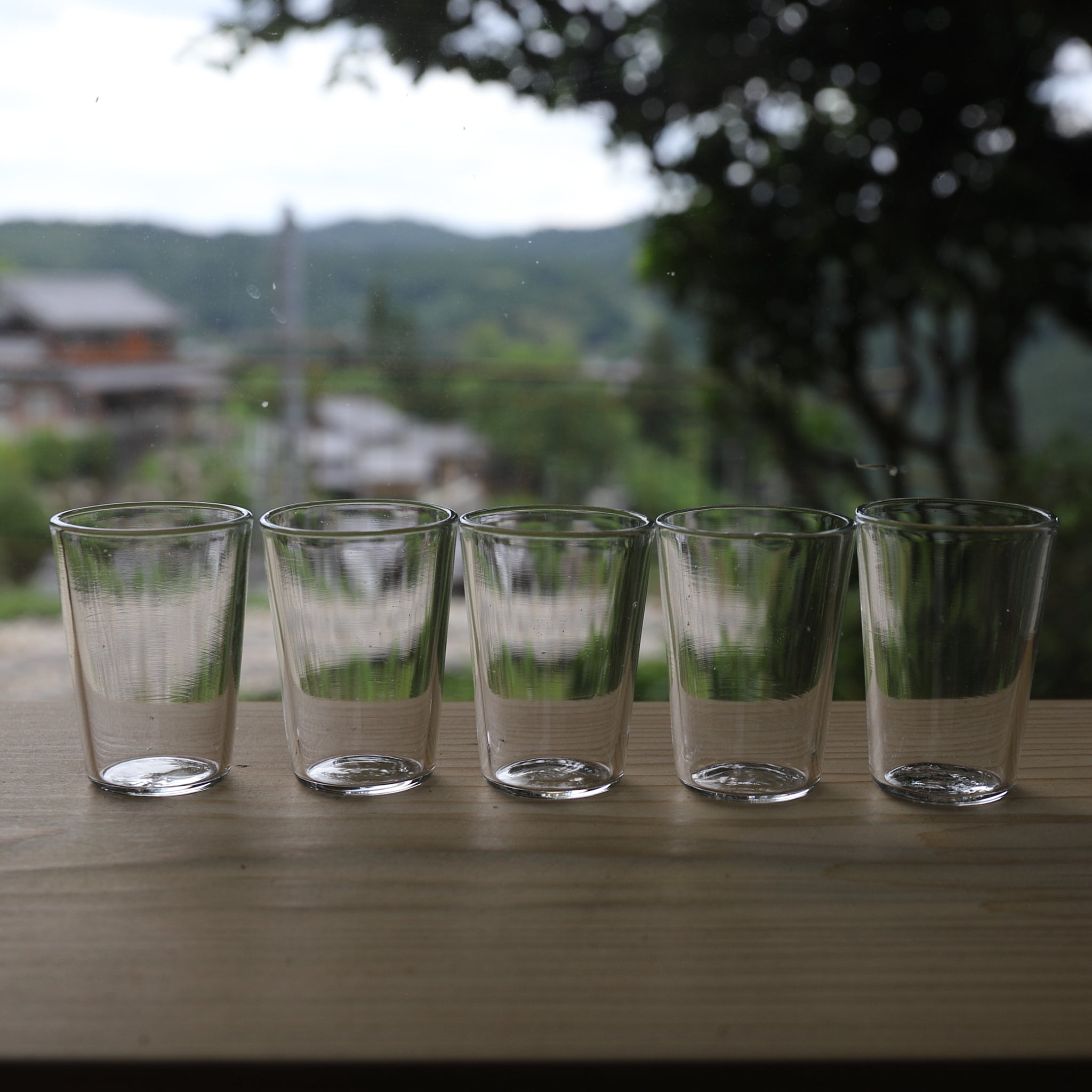 Antique French glass tubular cups, set of 5, 19th-20th century