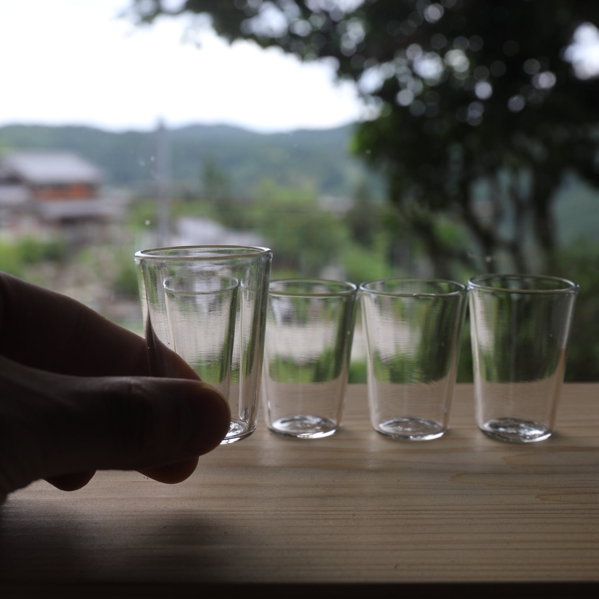 Antique French glass tubular cups, set of 5, 19th-20th century