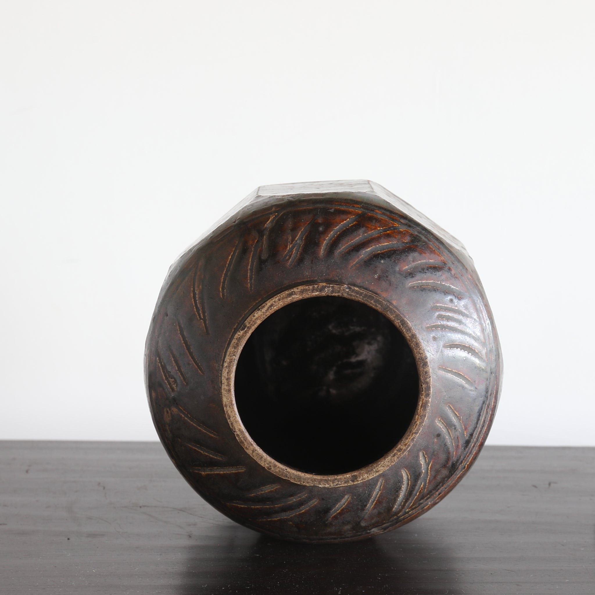 琴》送料無料 朝鮮美術 李朝 飴釉 面取花瓶 高19.3cm 箱付 WJ746