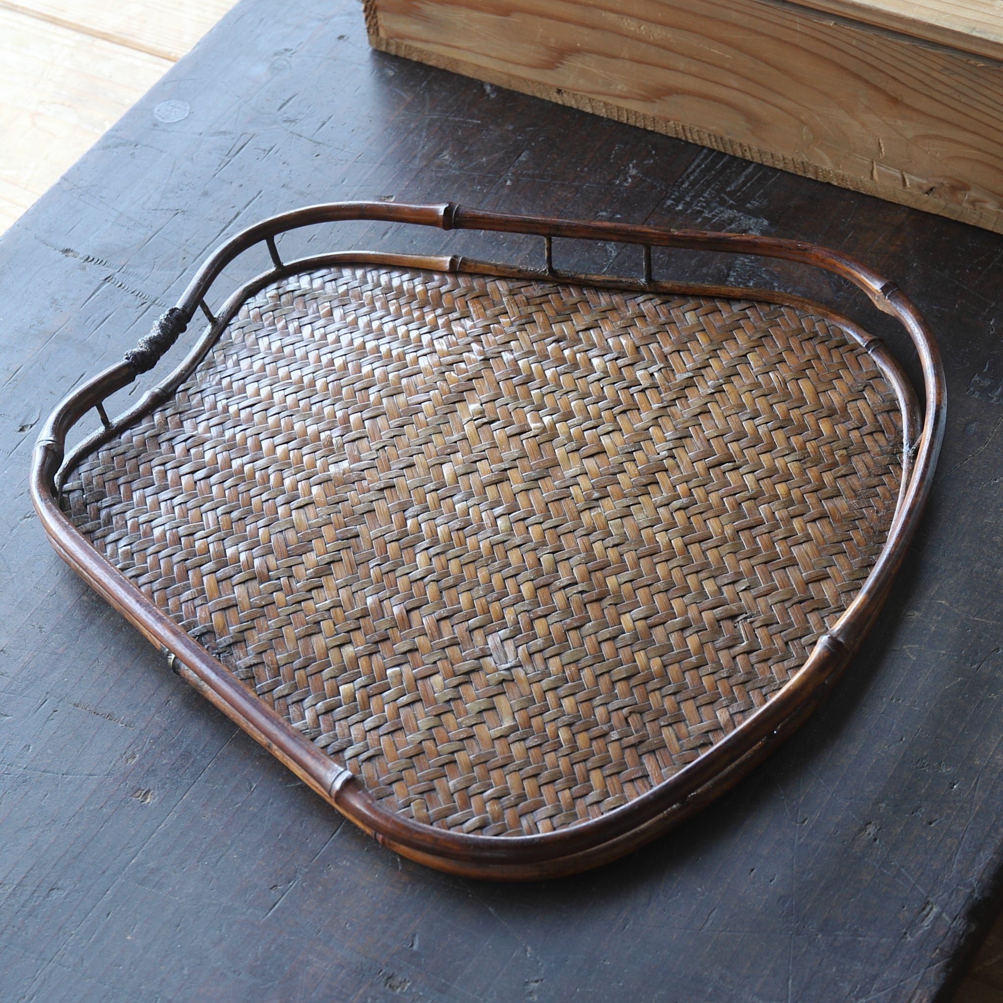 Antique Bamboo Tea Brewing Tray with Wooden Box, Edo Period (1603-1867CE)