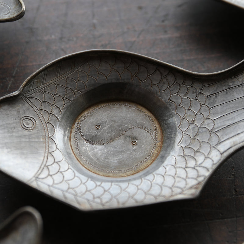 Qing Dynasty Antique Tin Yin Yang Fish-shaped Tea Tray with Inscription, Qing Dynasty (1616-1911CE)