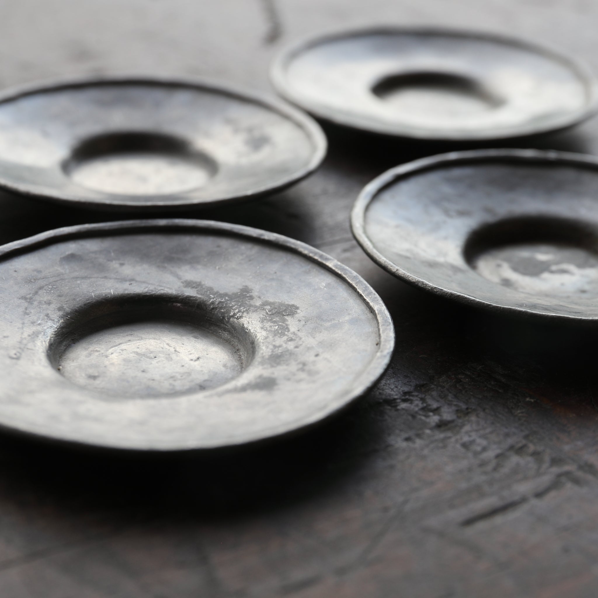 Qing Dynasty Antique Tin Round Small Tea Tray with Inscription, with Wooden Box, Qing Dynasty (1616-1911CE)