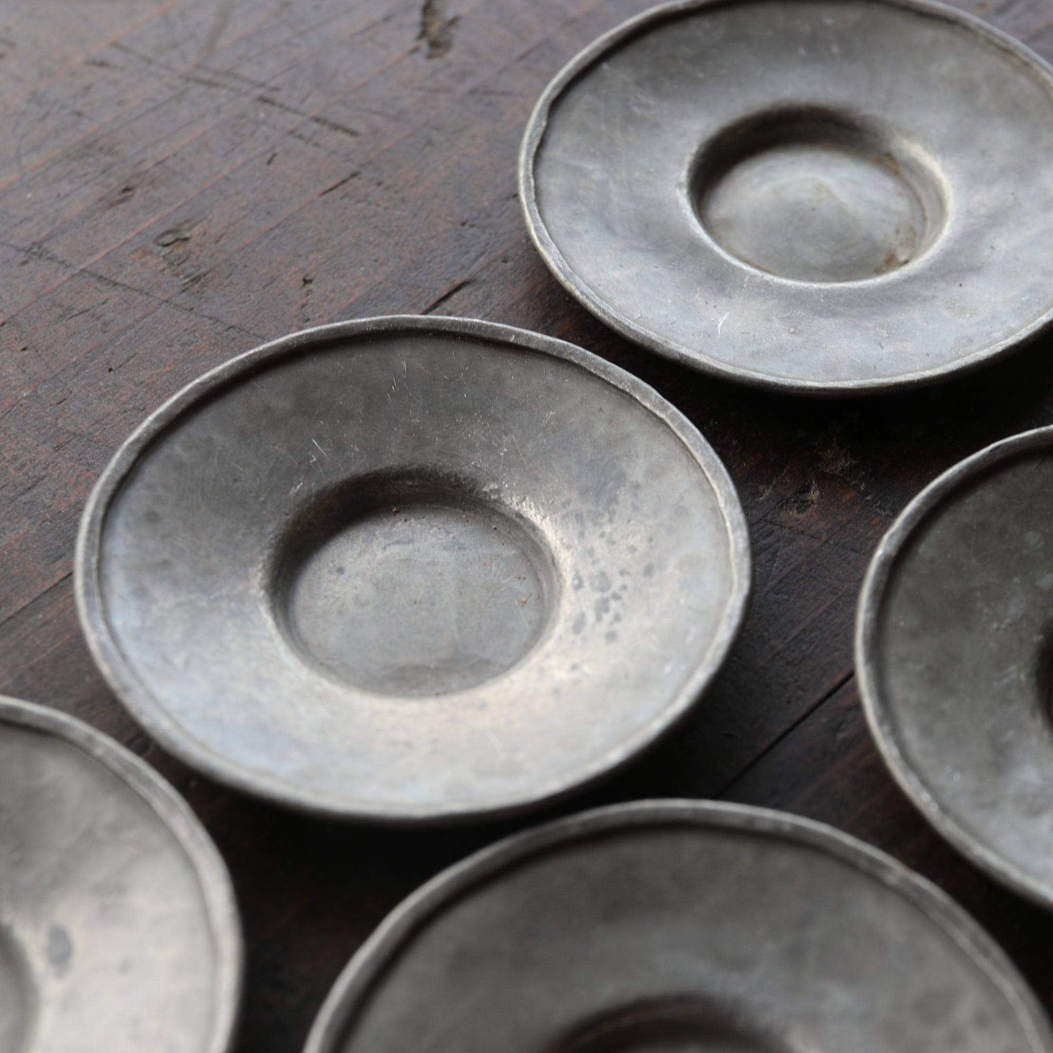 Qing Dynasty Antique Tin Round Small Tea Tray with Inscription, with Wooden Box, Qing Dynasty (1616-1911CE)